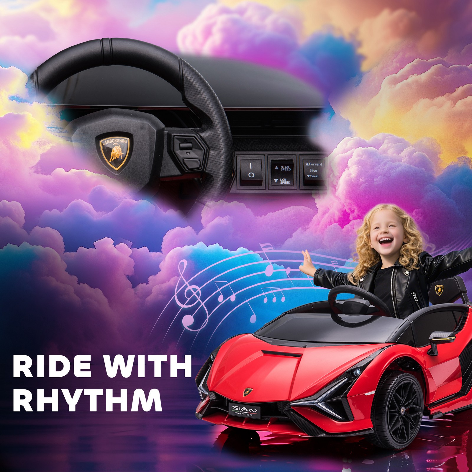 12V Lamborghini SIAN Licensed Electric Car for kids, Black