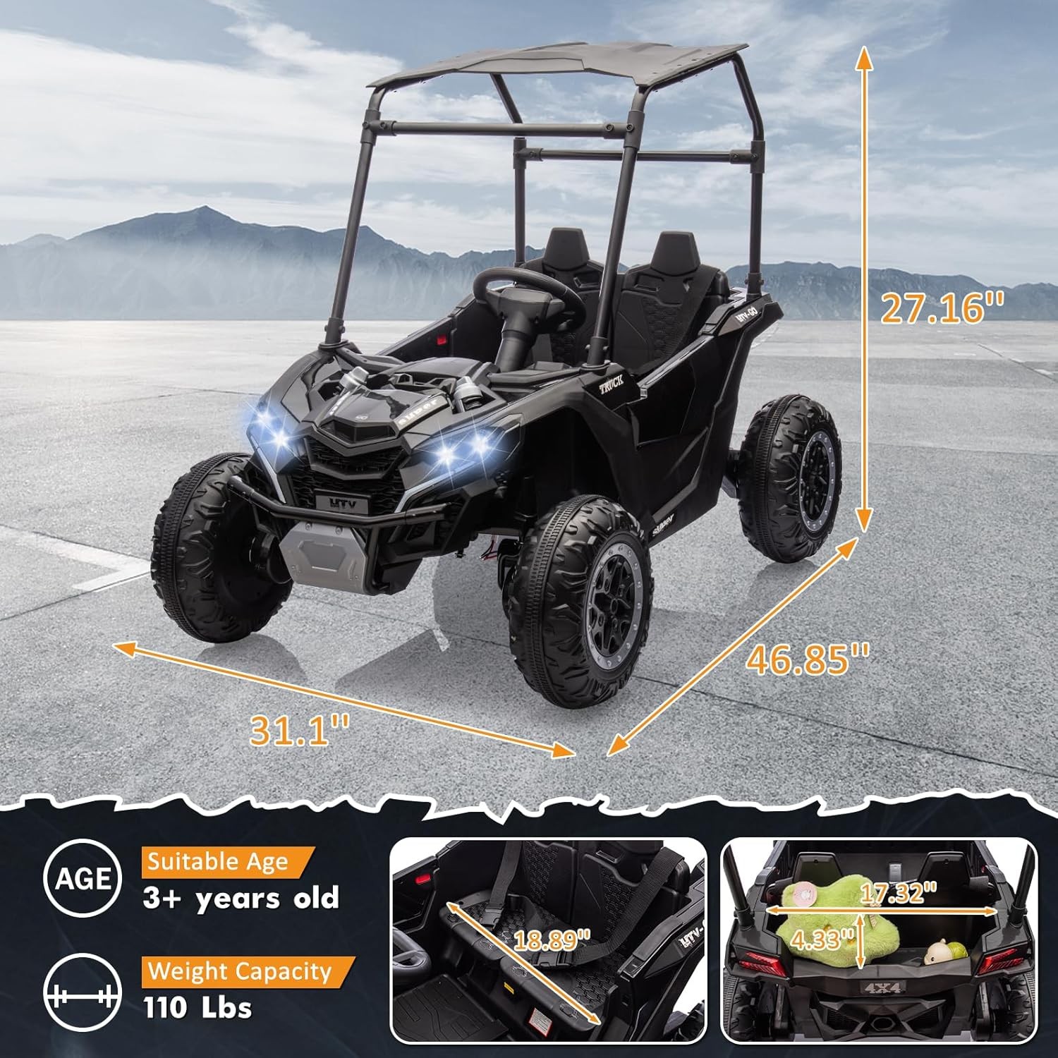 2 Seater Ride On Car Truck 24V Ride On Toys for Kids Electric Vehicle w/Remote