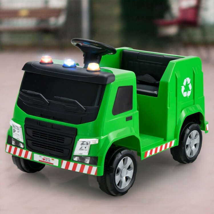 12V Battery Ride On Toy Recycling Garbage Truck Gift Kids With Warning Lights