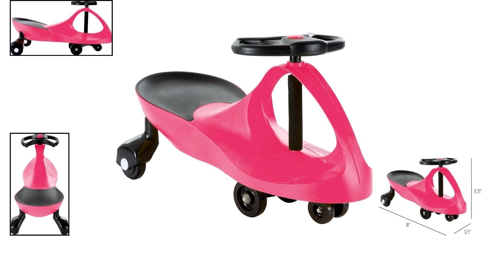 Safe Indoor/Outdoor Wiggle Car Ride On – Bright Hot Pink for Ages 3+