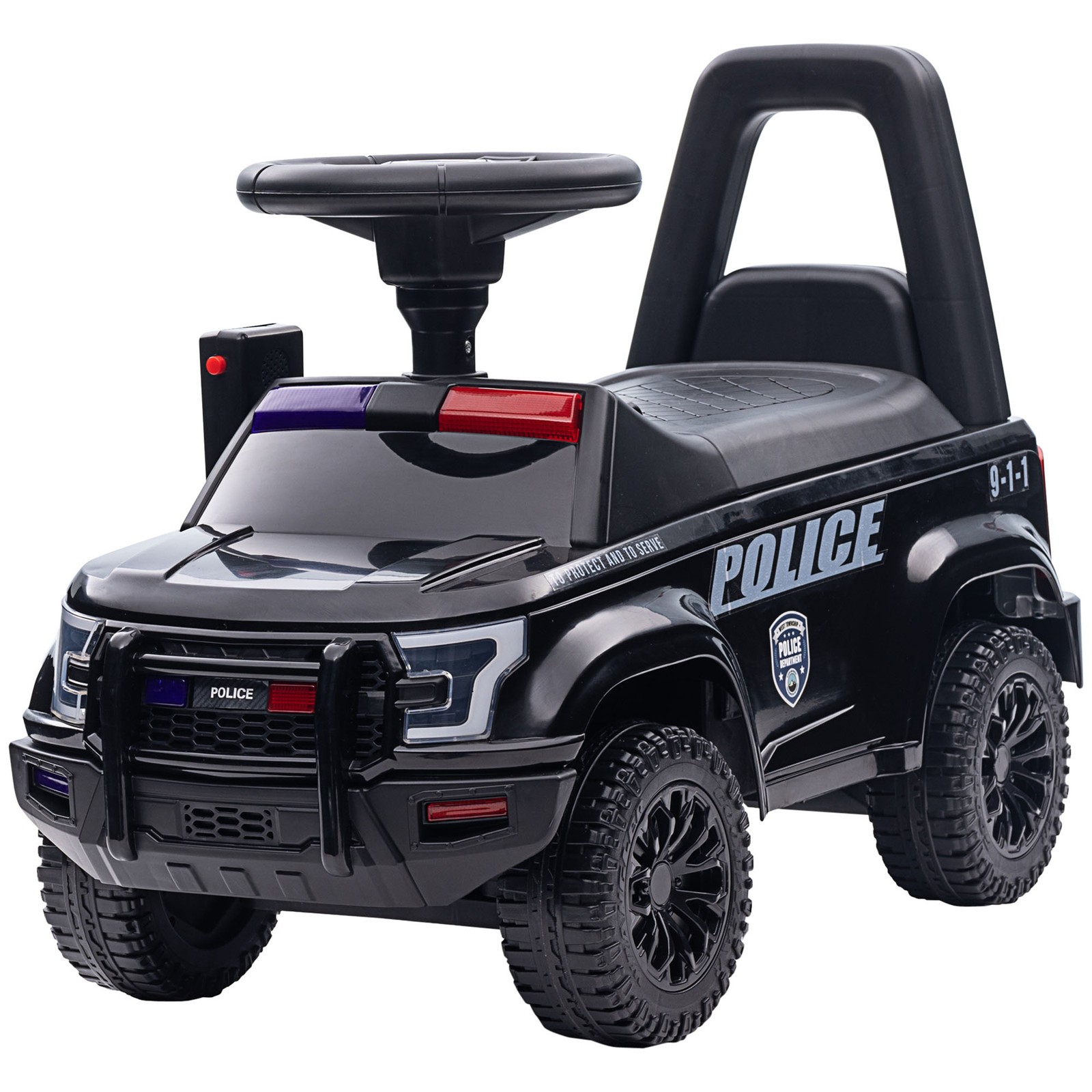 Kids Sliding Car Police Truck Style Ride On W/ Under-Seat Storage Black