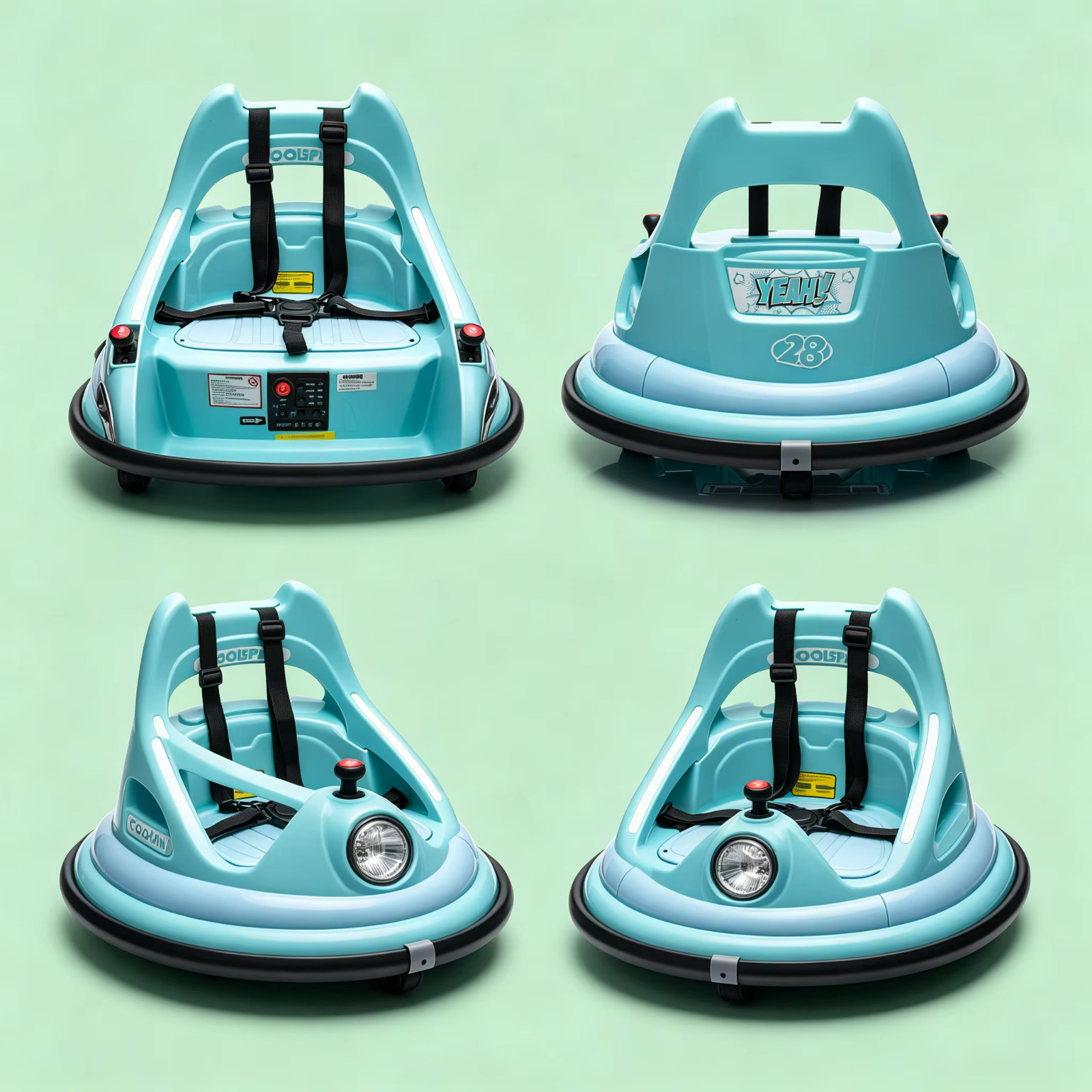 12V Kids Ride On Bumper Car 360° Spin Remote Control LED Bluetooth Safety Belt