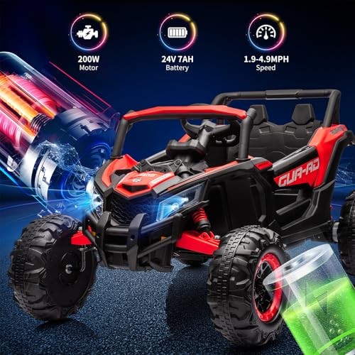 Red UTV Car for Kids – 24V 2 Seater Ride on Battery Powered Electric Vehicle