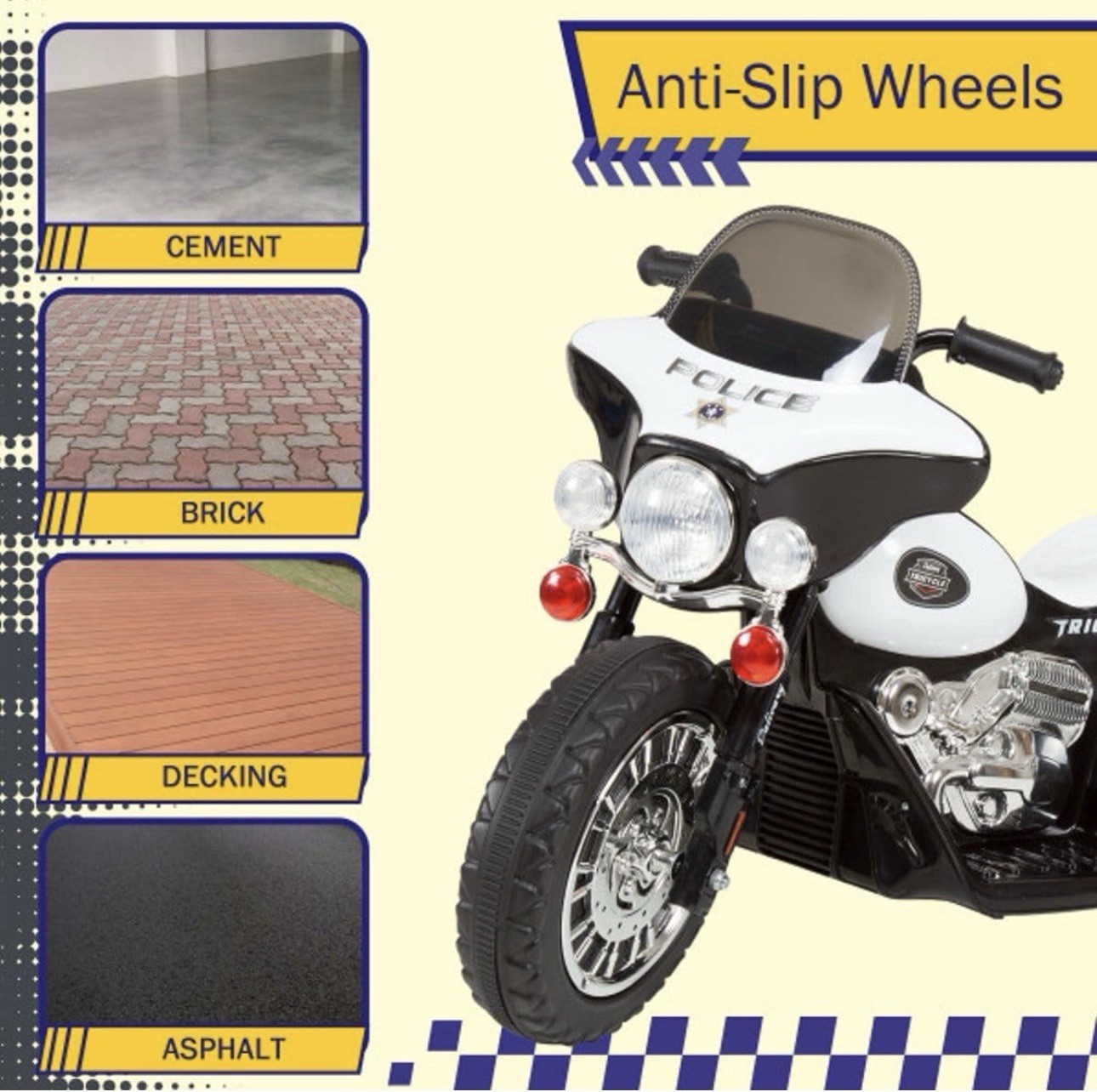 Kids 3-Wheel Motorcycle Ride On Toy Battery Powered Police Decals Headlights New