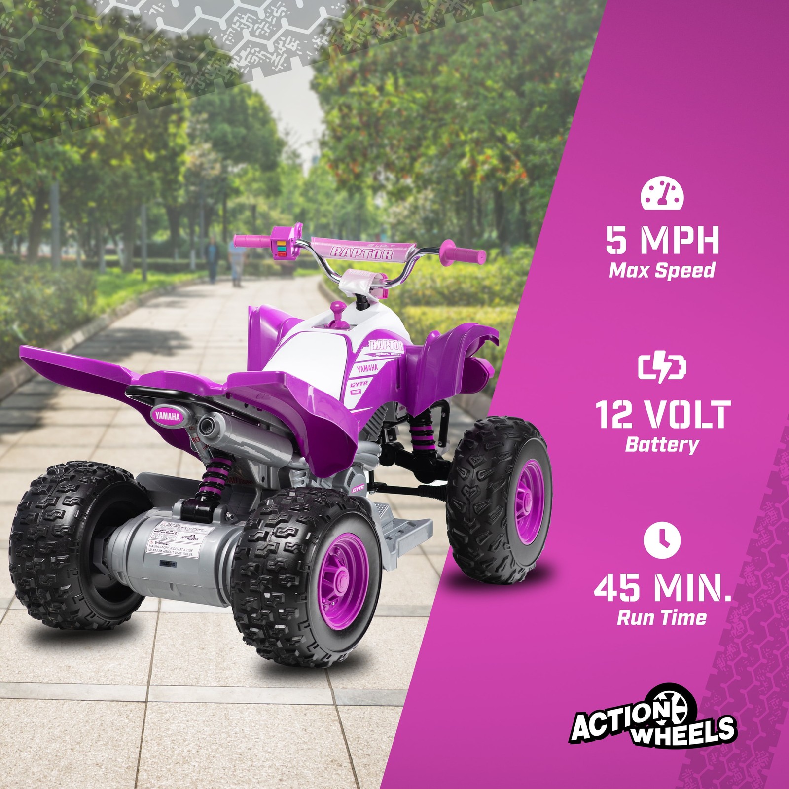 Raptor ATV 12-Volt Battery-Powered Ride-On ATV – Purple and White for Girls Ages