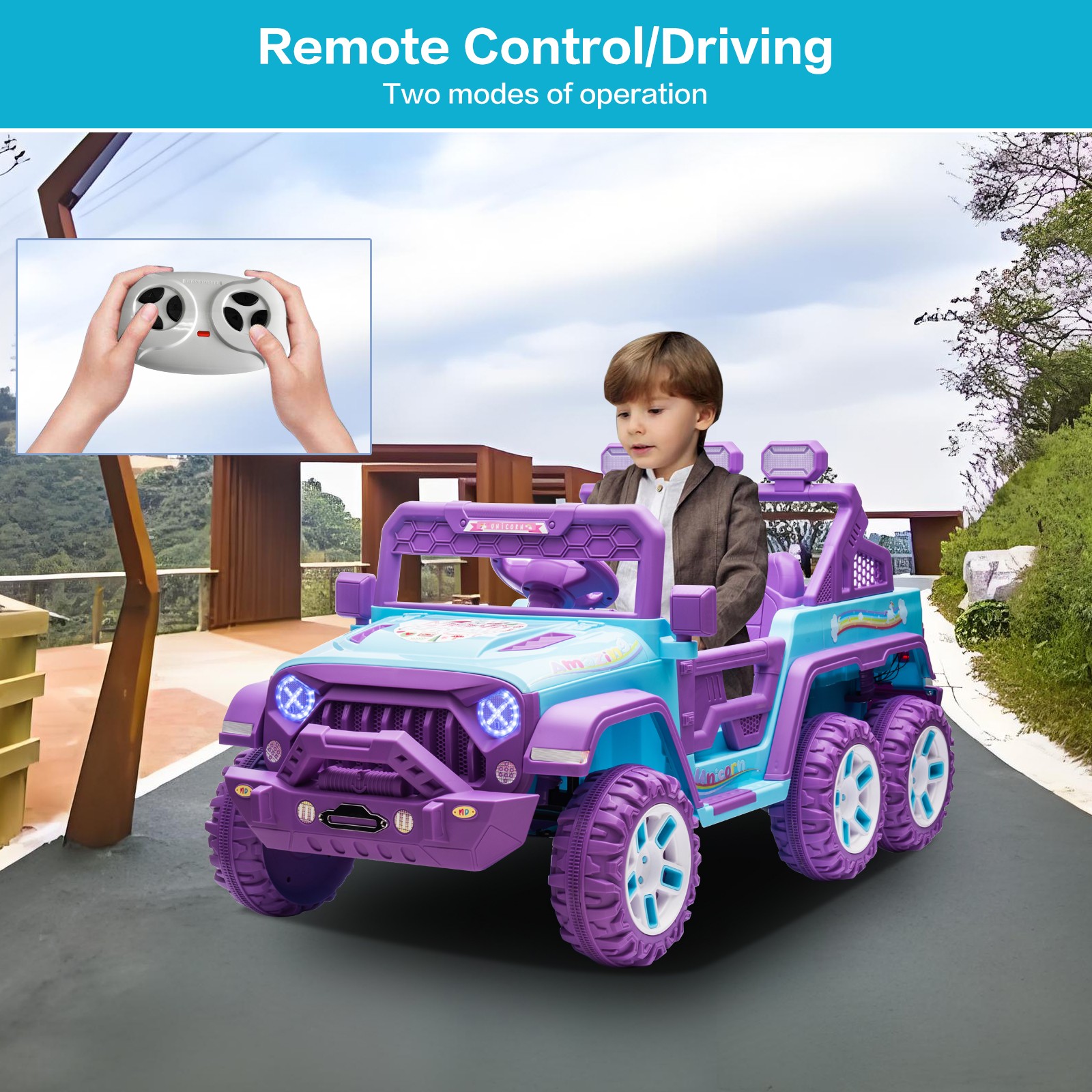 12V Kids Ride On Car Electric Truck w/ Remote Control DIY Stickers 6 Wheels Toy