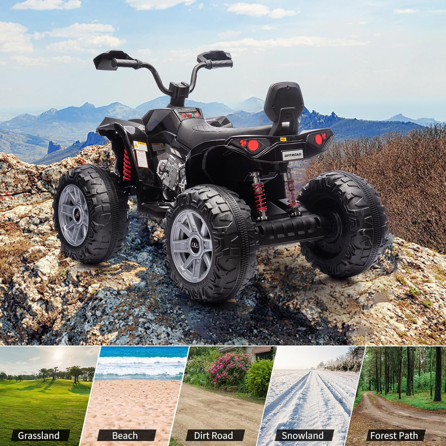 24V 2 Seater Electric ATV, Electric Car for Kids, Four-Wheeled Dirt Quad Car wit