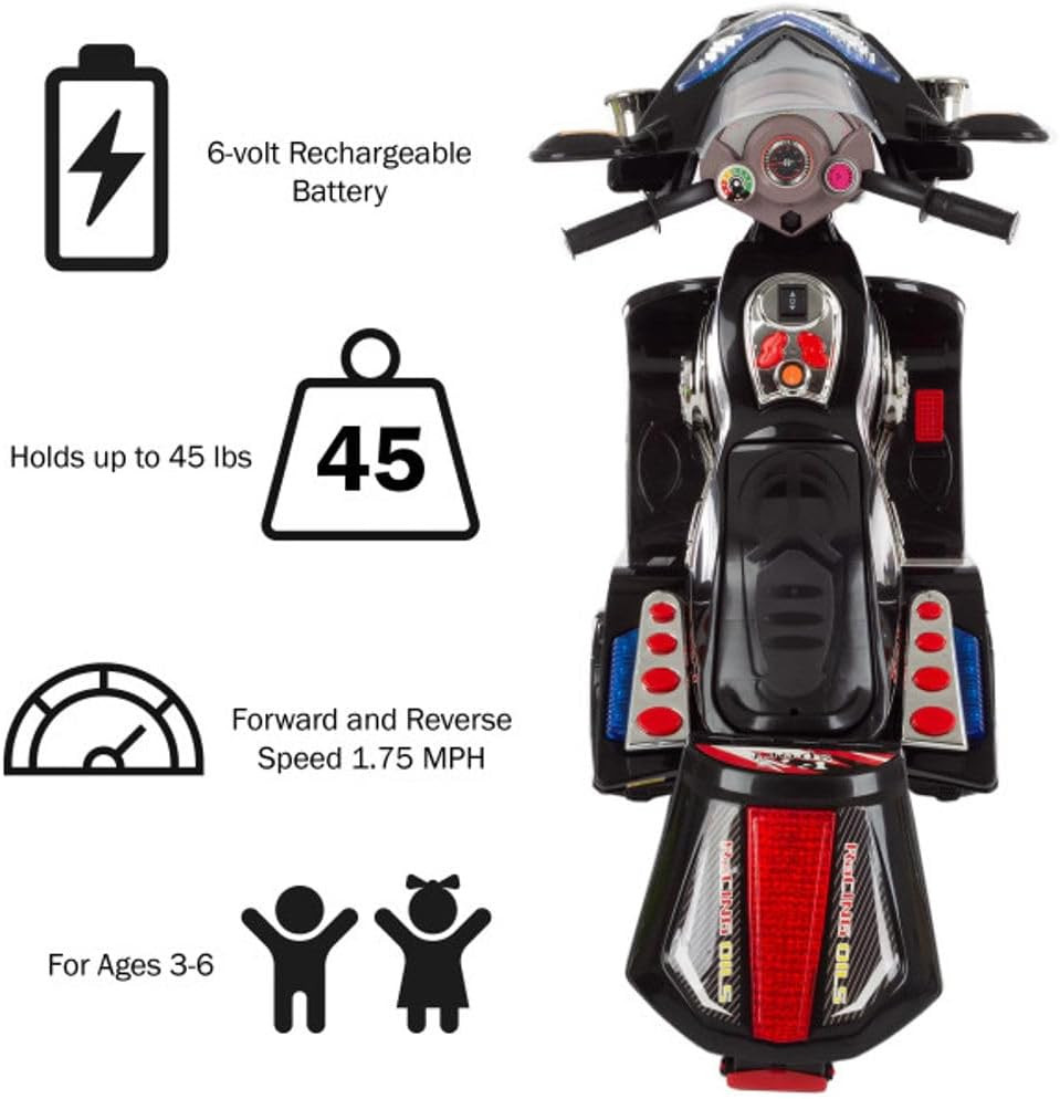 Electric Motorcycle for Kids – 3-Wheel Battery Powered Motorbike for Kids Ages 3