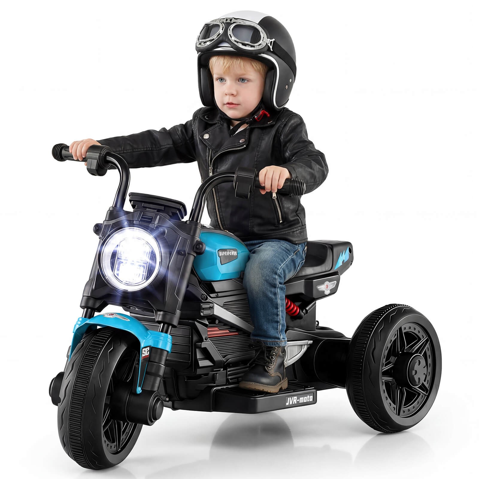 6V Kids Motorcycle w/Song,Story,LED Headlights,Accelerator Pedal & 3 Wheels,Blue