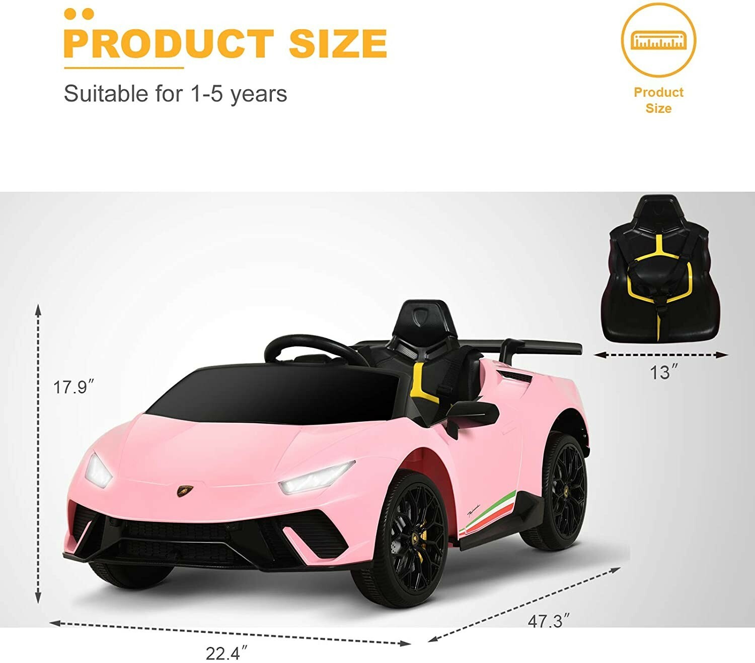 Uenjoy 12V Kids Electric Ride On Car Lamborghini Huracán: Shipping Available