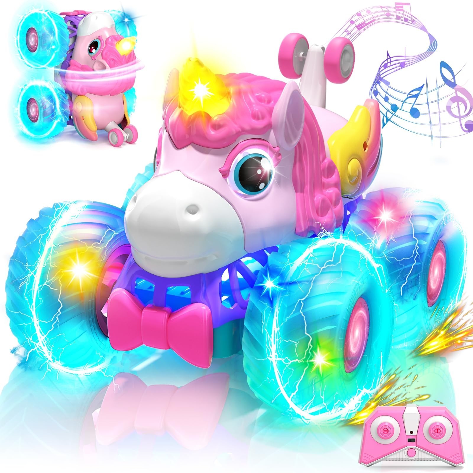 Lehoo Castle Remote Control Car for Girls 360° Rotating, Unicorn Monster Tr