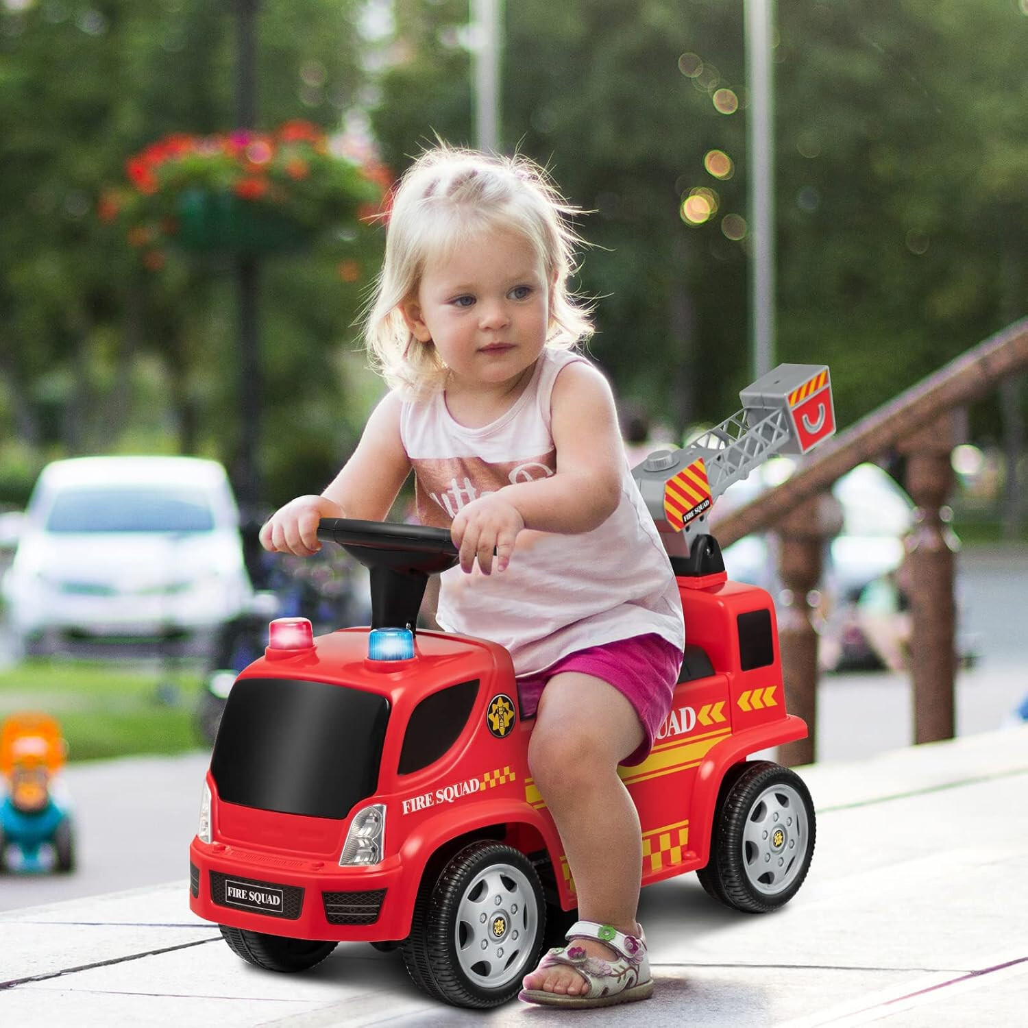 Kids Ride On Fire Truck Foot-to-Floor Sliding Car for Toddlers w/ Sounds & Music