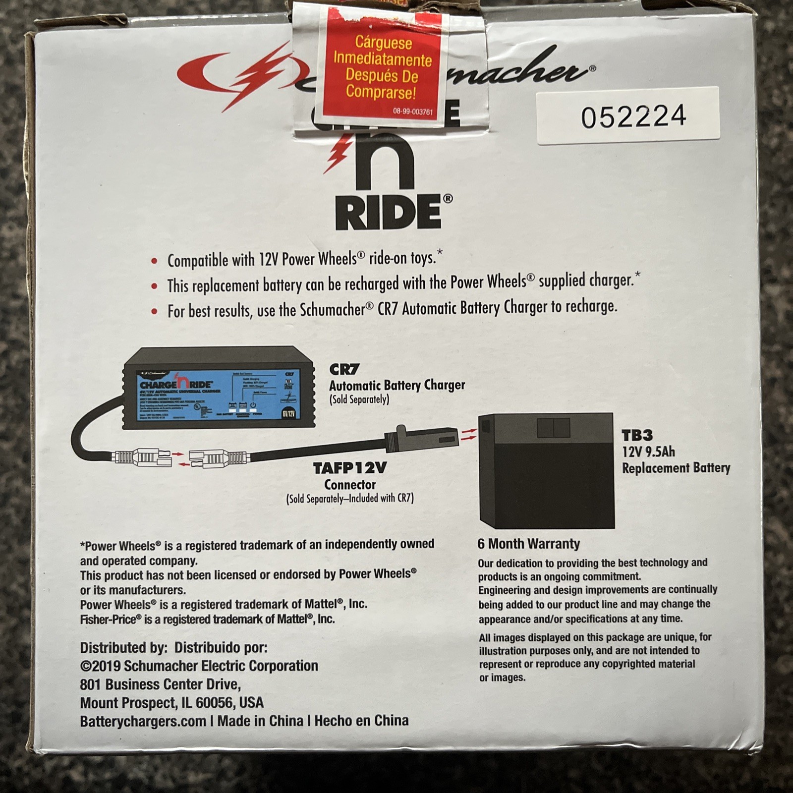 Schumacher 12V 9.5 Ah Replacement Battery For Charge N Ride On Toys, Model TB3.