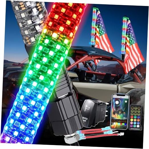 2PCS 2FT Fat Whip Lights UTV Whip Lights with Rocker Switch,High 2FT-2PCS