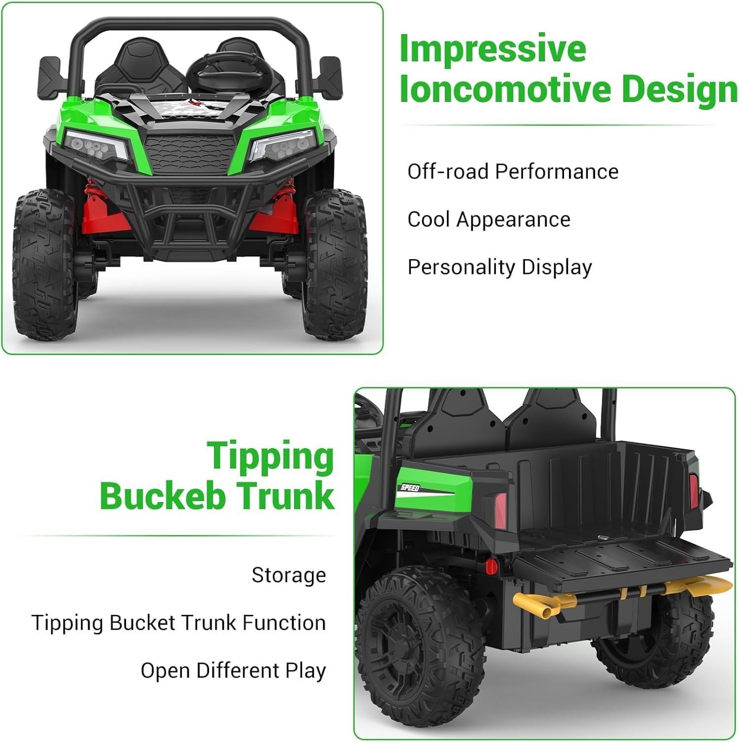 24V Ride On Truck for Kids w/ Remote, 4WD, LED Lights,Bluetooth,Dump Bed,2 Seats