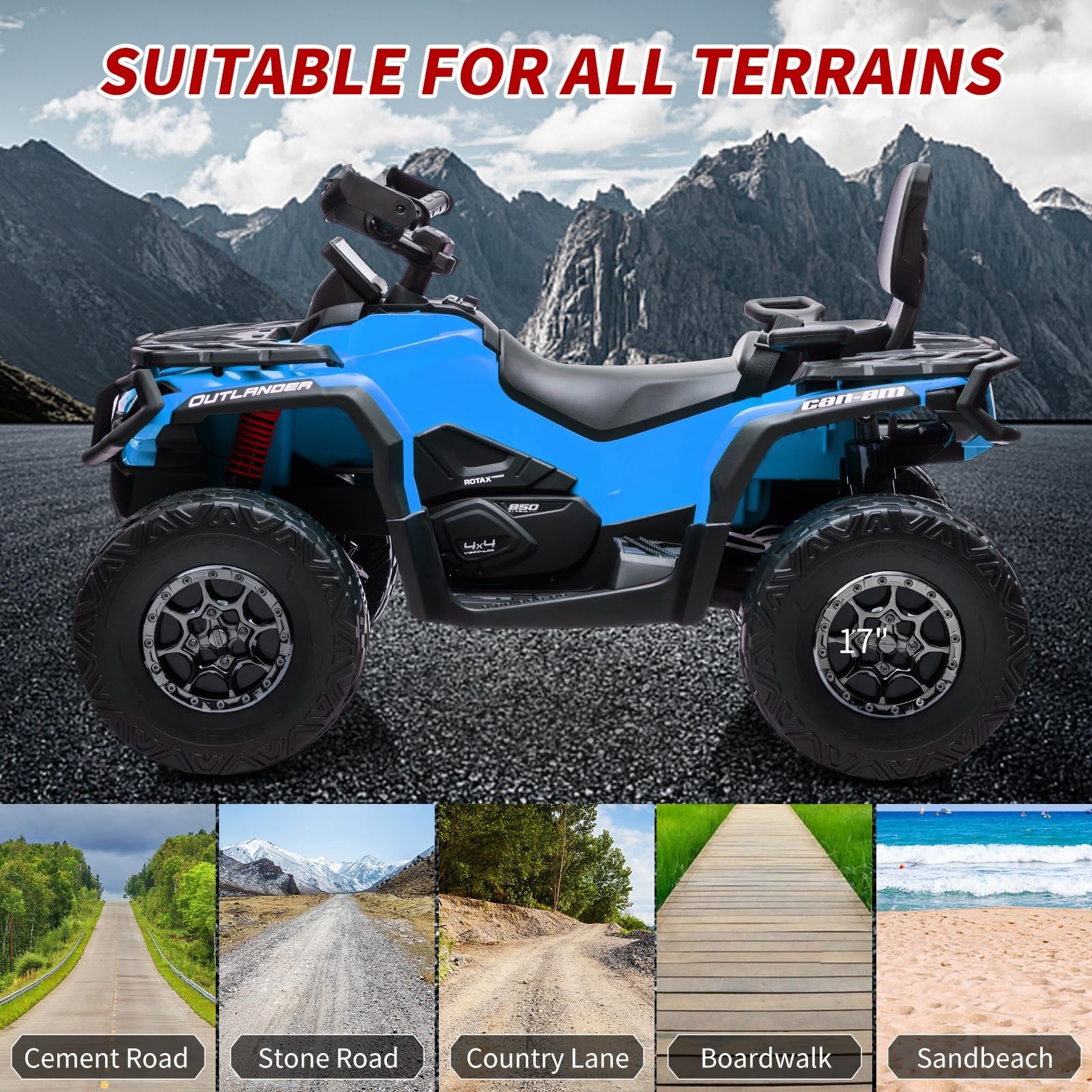 24V Kids Ride On Car Electric ATV Toy Car 2 Seaters LED Light For Christmas Gift
