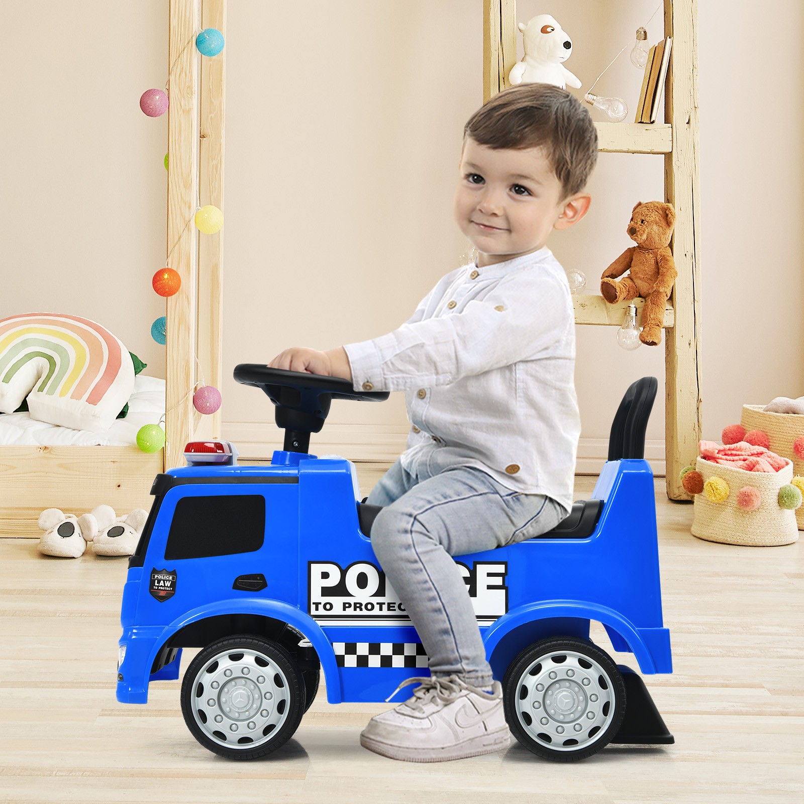 Honeyjoy Kids Ride On Push Police Car Licensed Mercedes Benz Push and Ride Racer