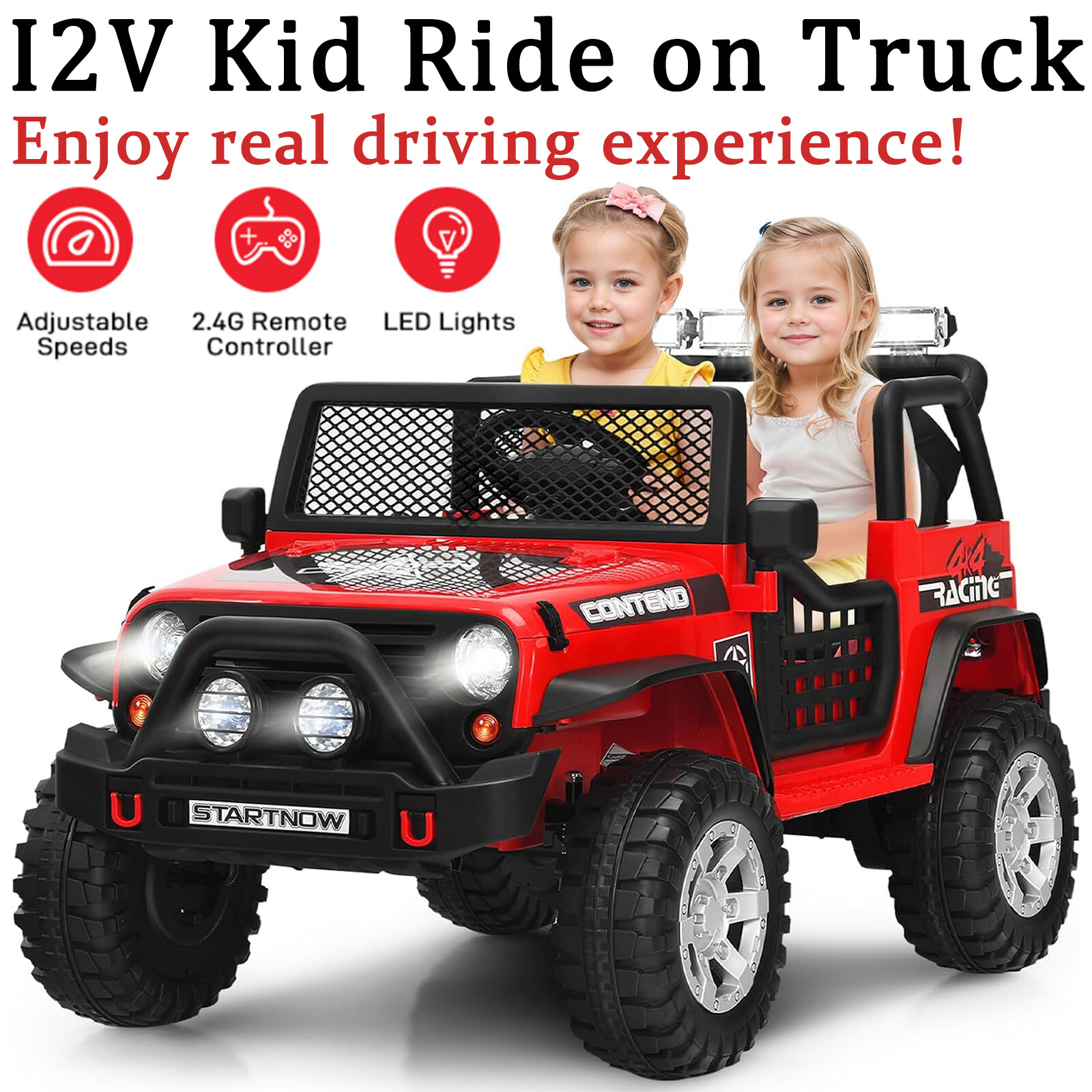 12V Kids Ride On Truck 4 Wheels Electric Jeep Car Toy with Remote Control Red