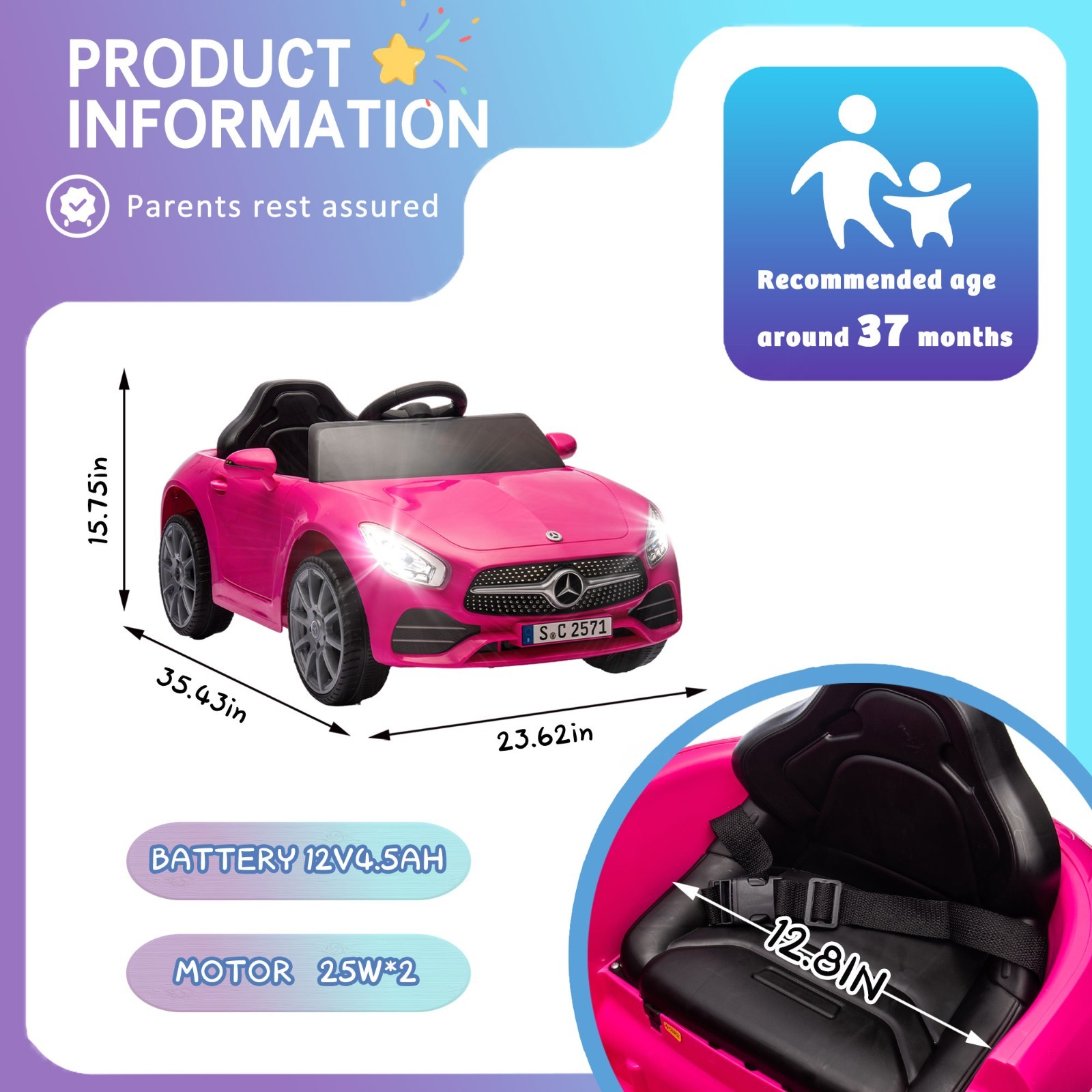 12V Kids Electric Car Ride on Toy w/Remote Control, Power Wheels for Girls Boys