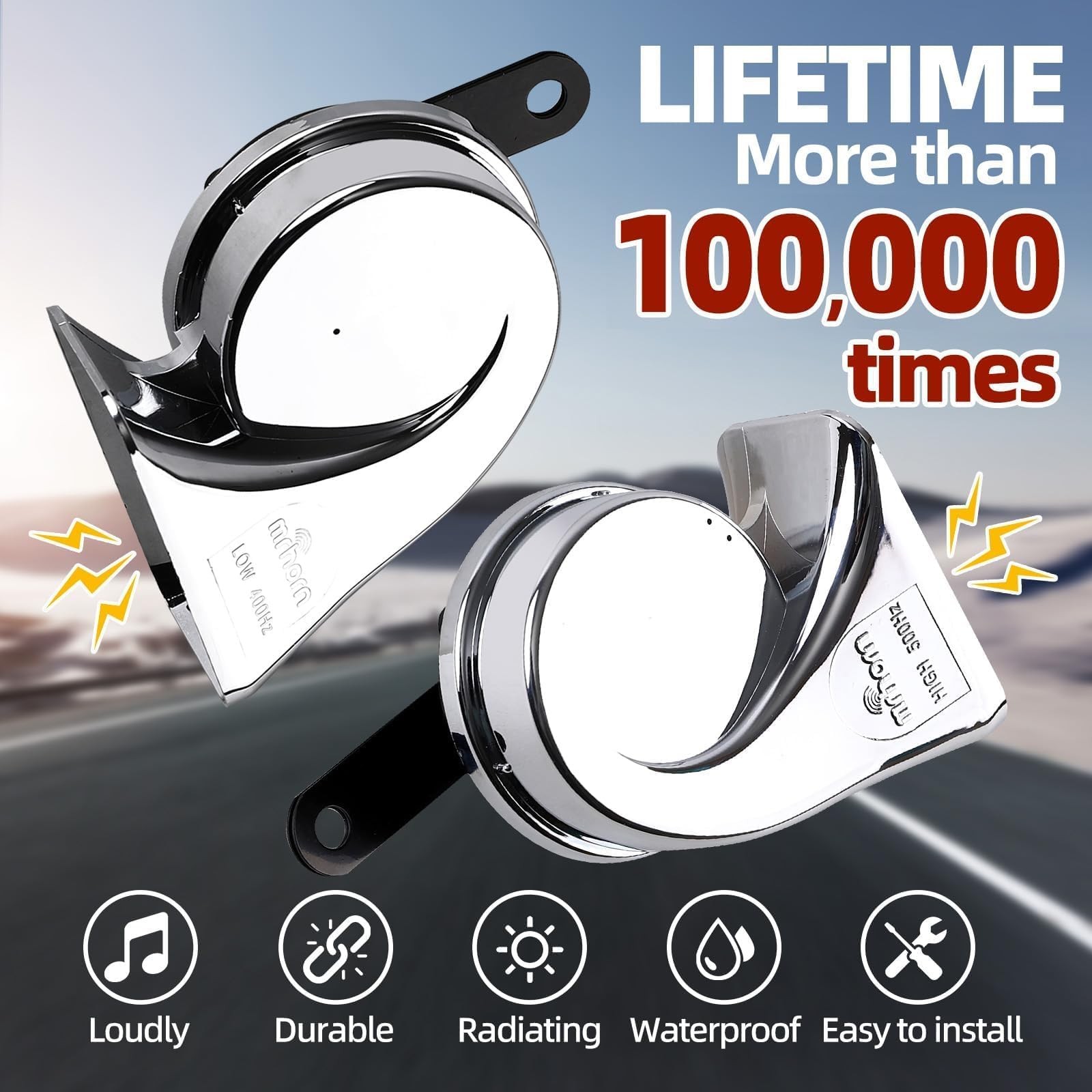 2 PCS Car Horns 130dB Super Loud 12V High Low Twin Tone Electric Snail Horn