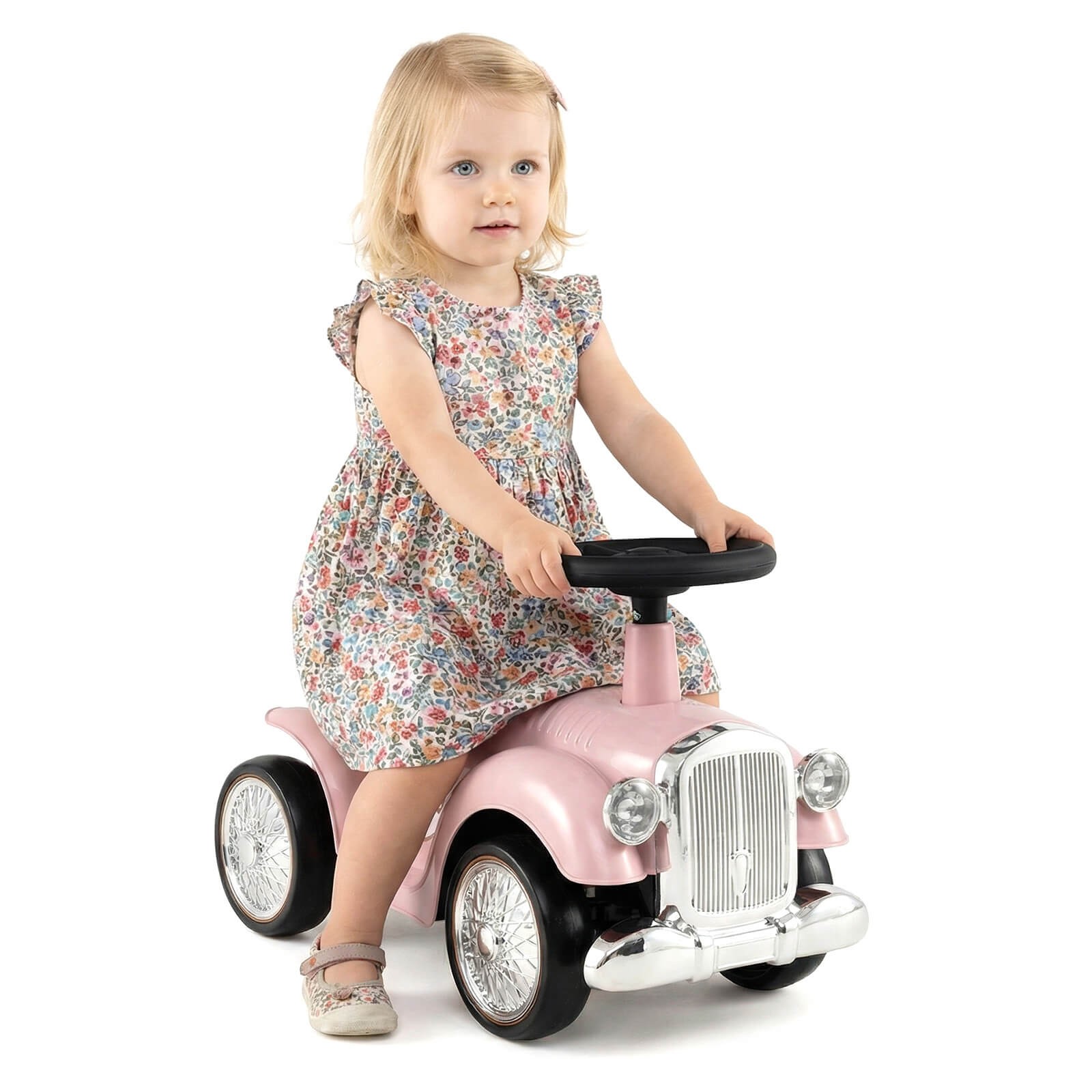 Retro Kids Ride-on Toy Kids Sit to Stand Vehicle with Working Steering Wheel