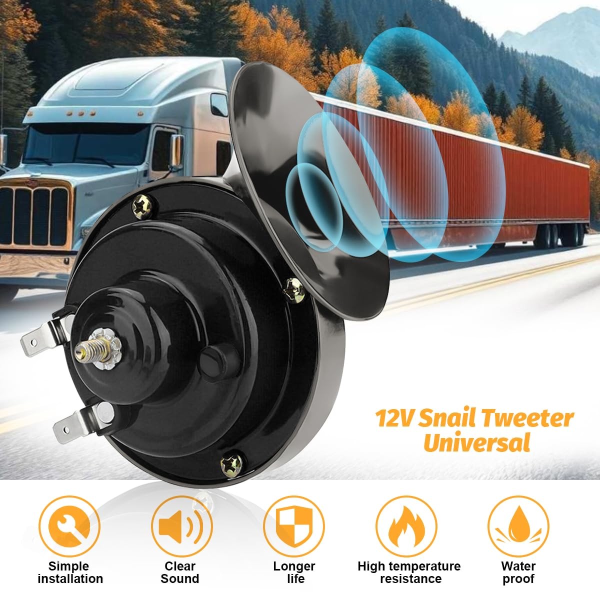 2 Pack 12V Super Loud Train Horns Waterproof Vehicle Air Electric Snail Horn