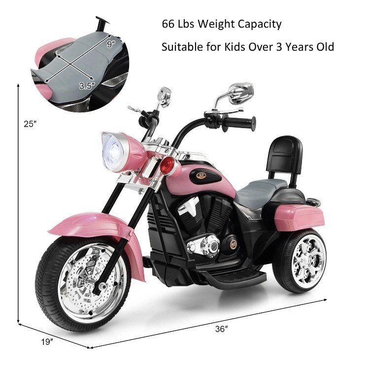 6V Kids Ride On Chopper Motorcycle 3 Wheel Trike with Headlight and Horn