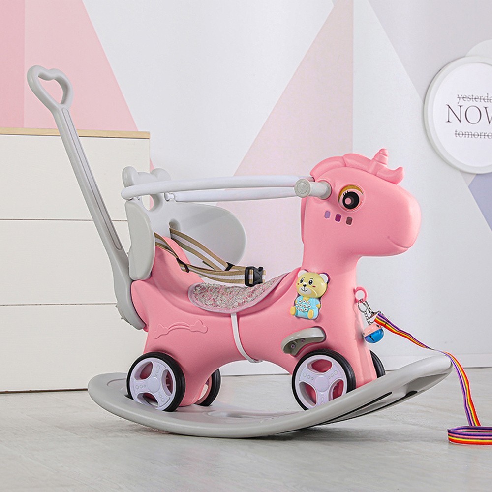 Kids Rocking Unicorn for Toddlers Balance Bike Ride On Toys with Push Handle