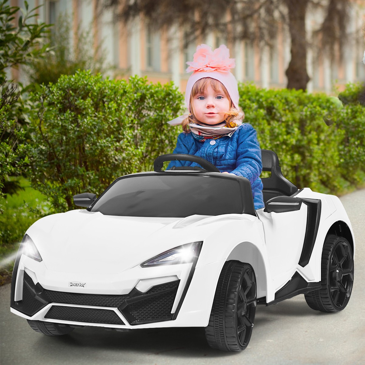12V Kids Ride On Car 2.4G RC Electric Vehicle w/ Lights MP3 Openable Doors White