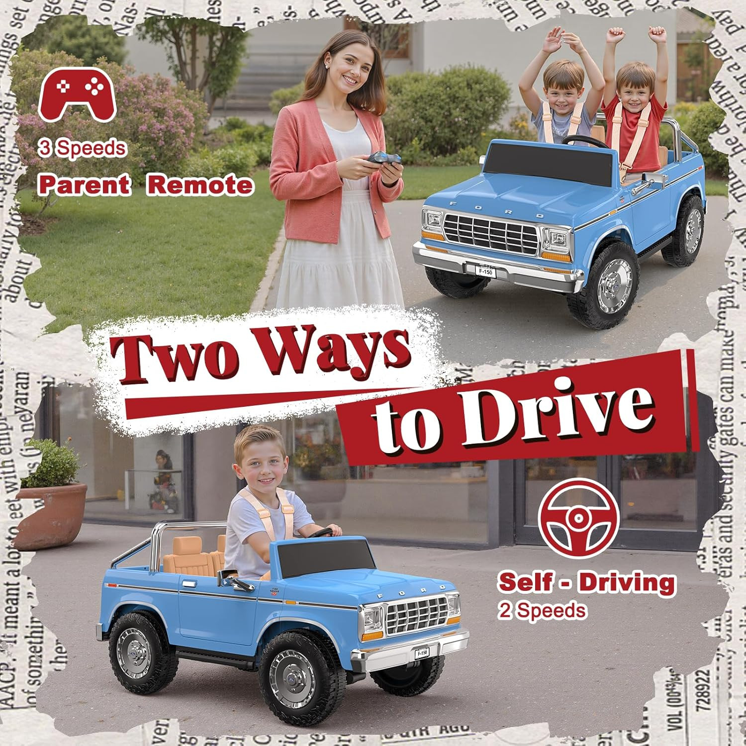 Licensed Ford F-150 24V 2 Seater Ride on Car for Kids, 4X100W Motors for All-Ter