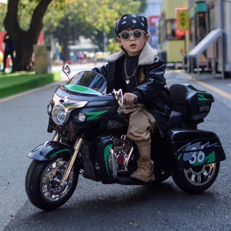 12V Kid Motorcycle Ride On Toy Key Start 3-Wheel 2-Seat Motorbike for 3-6 Black