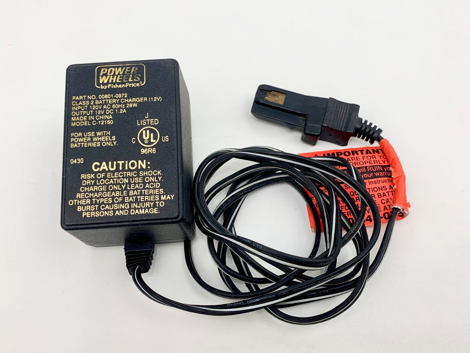 Fisher Price Power Wheels 00801-0972 OEM Power Supply – 12V DC 1.2A 1200mA