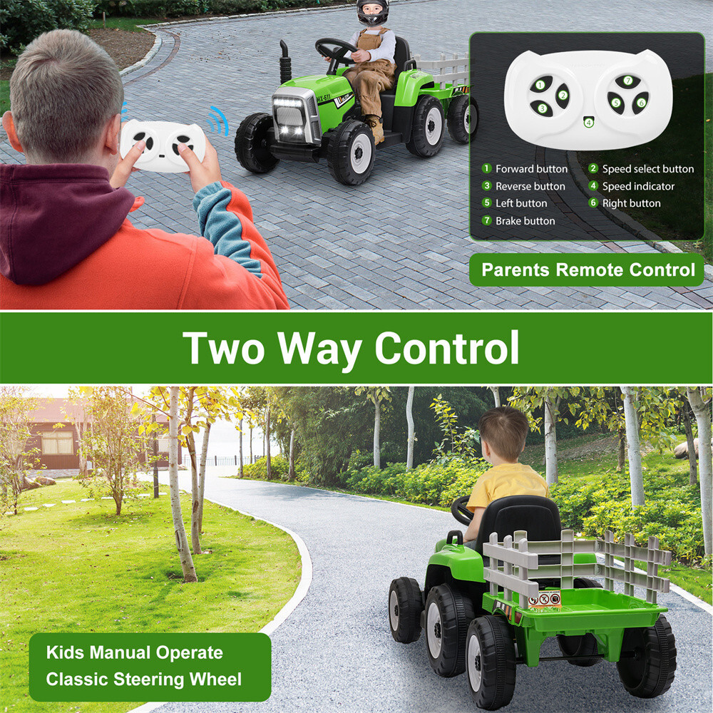 12VElectric Kids Ride On Tractor Battery-Powered w/Trailer &Remote Control Gifts