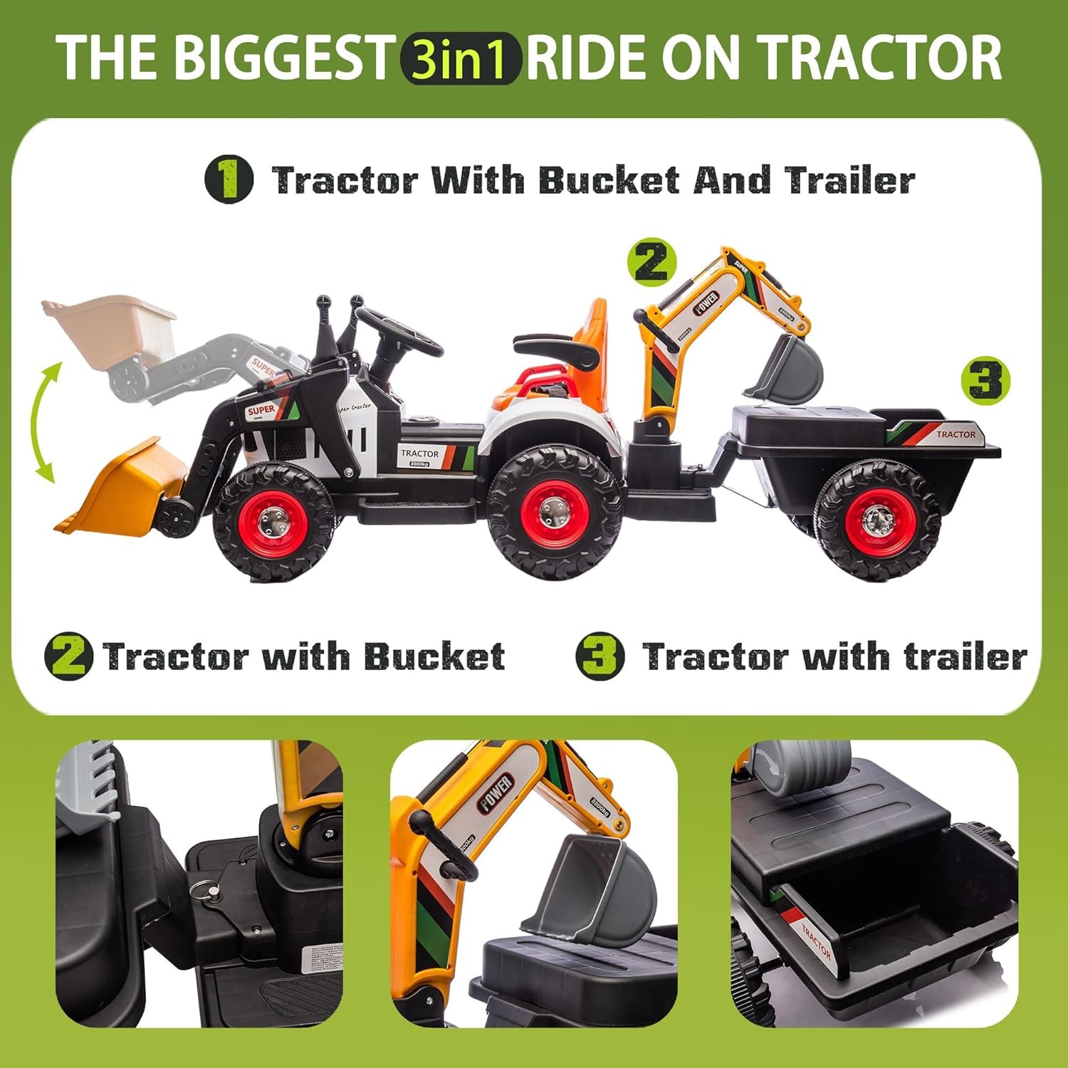 24V Kids Ride on Excavator 4-in-1 Tractor Bulldozer Dump Truck w/ Remote Control