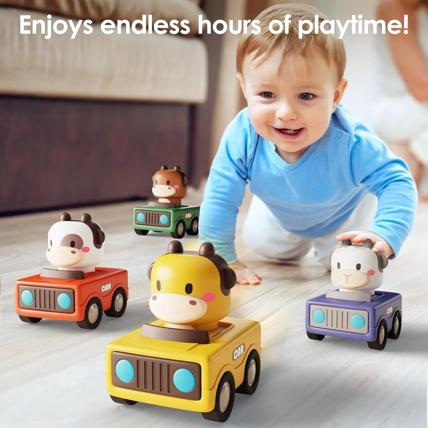 Toddler-Friendly Press to Go Animal Cars – Safe, Fun Toy for Baby Development