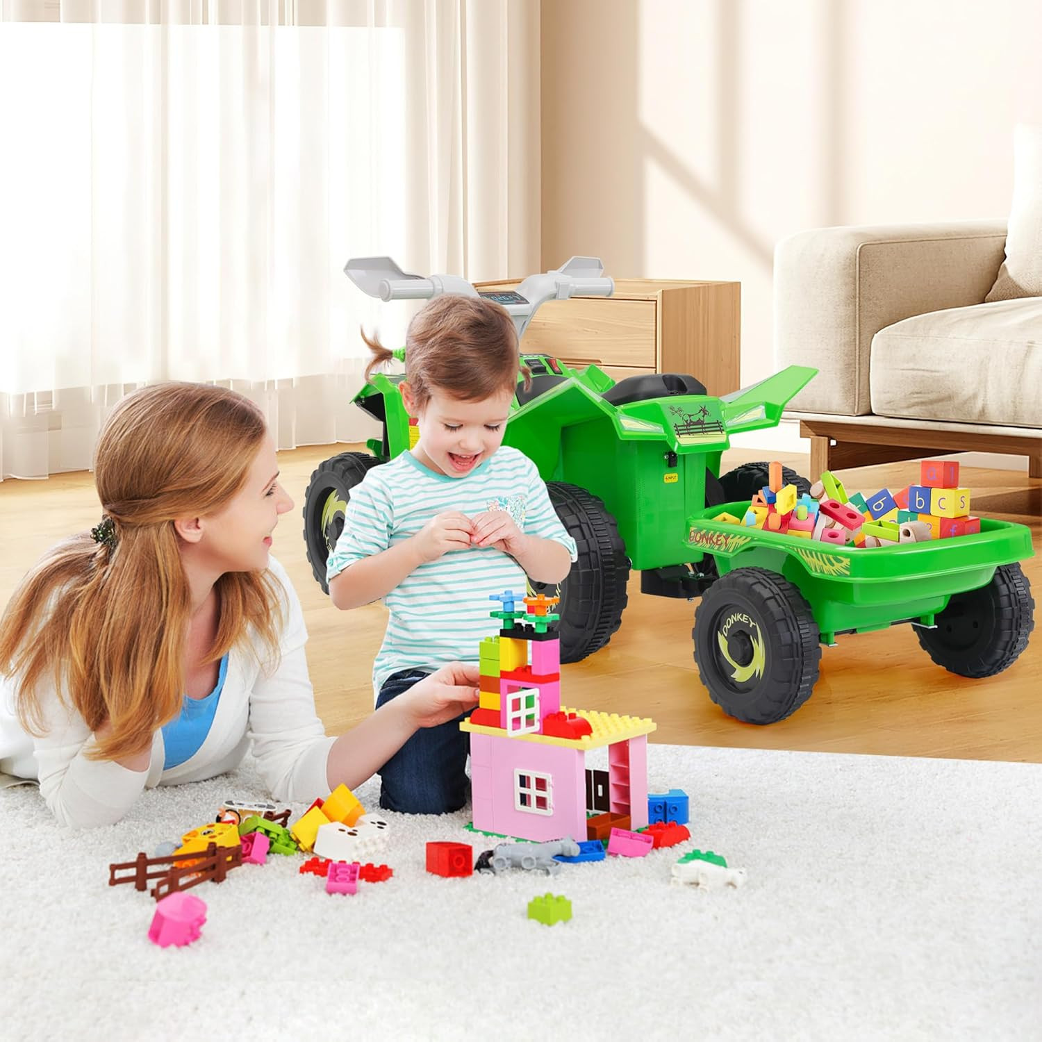 6V Electric Kids Ride on Toy ATV with Trailer, 4 Wheeler Powered Car, Toddler Ve