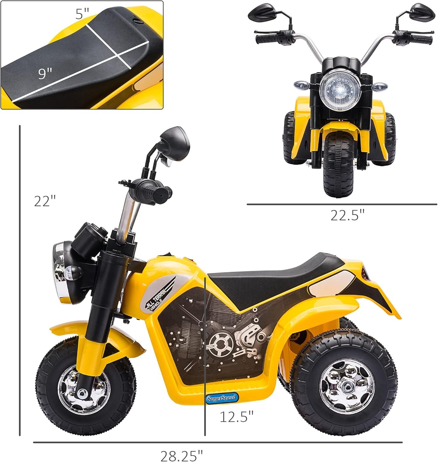 Kids Electric Motorcycle with Horn and Lights – 3-Wheel Ride-On for 18-36