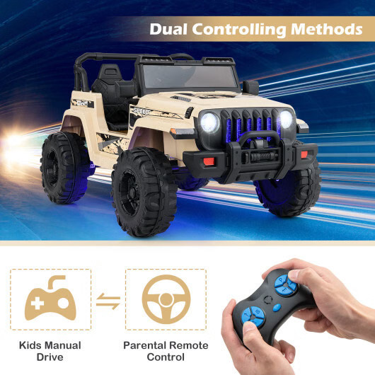 12V Kids Ride-On Jeep Car w/ 2.4G Remote Control & LED Lights – Khaki