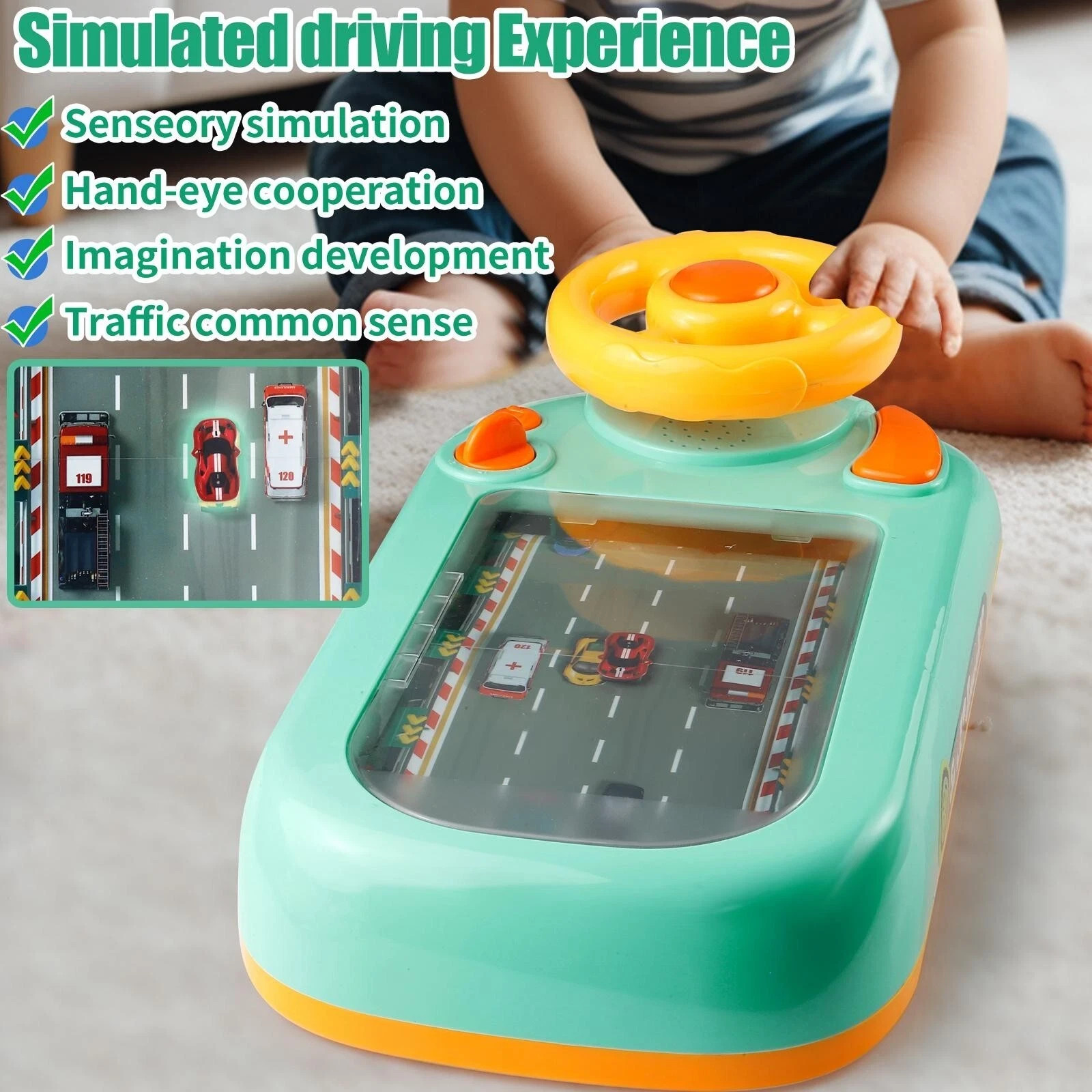 Car Racing Adventure Toy, Musical steering Wheel Racing Car Toy for Kids, Toddle