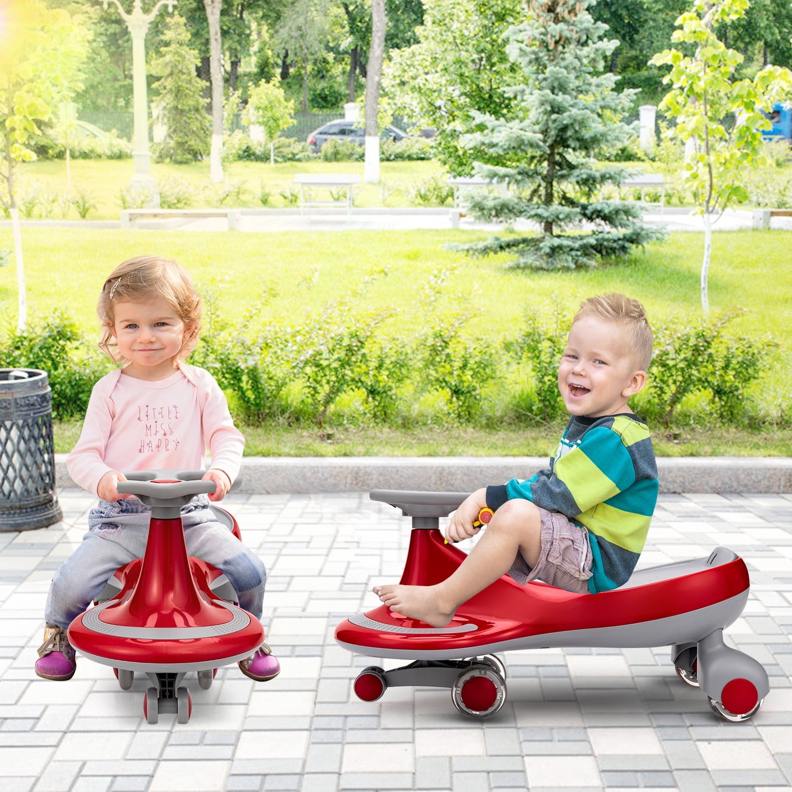 Wiggle Car Ride-On Toy with Flashing Wheels for Kids – Red