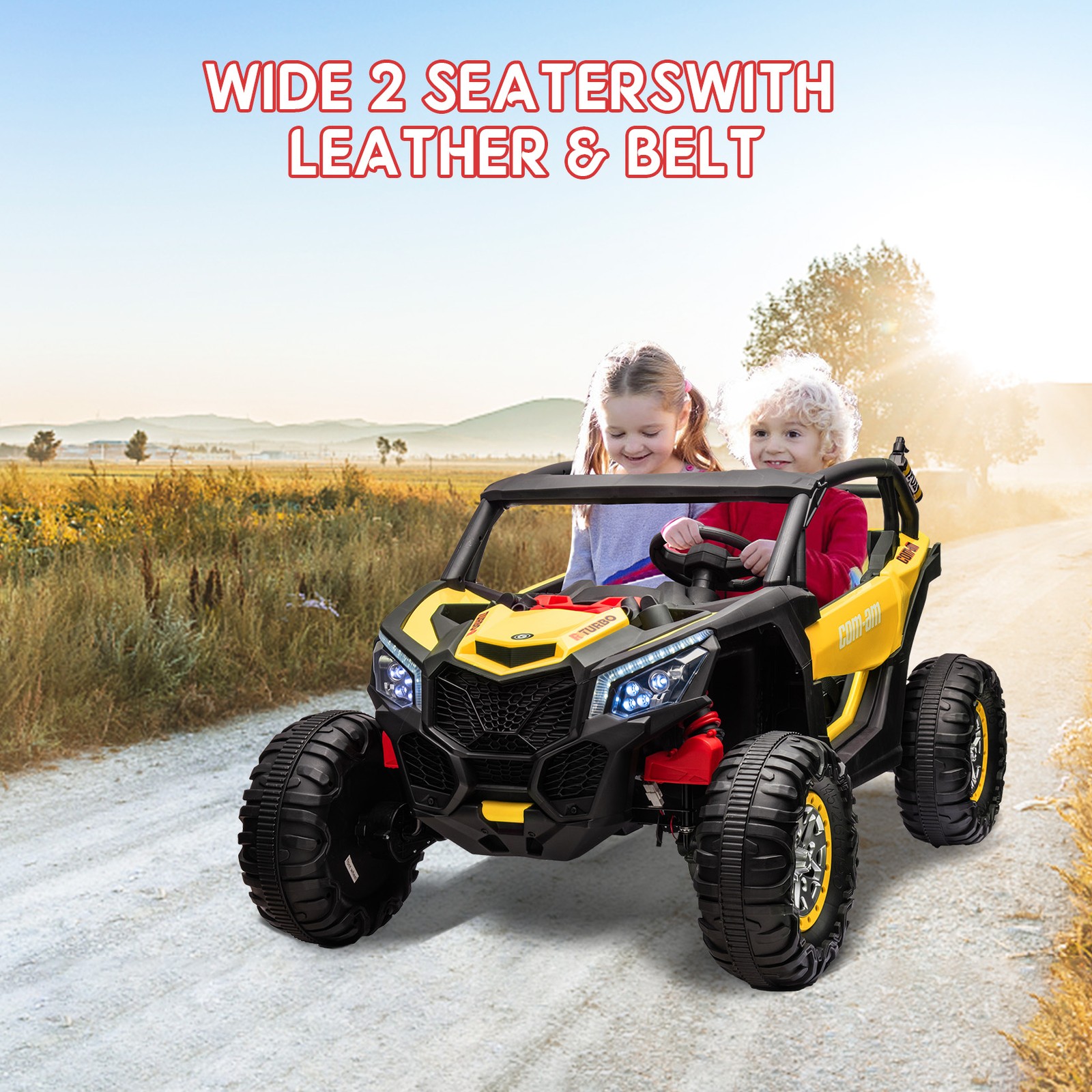 2-seater 24V Children UTV Car,300W 4WD Motors,Leather Seats RC Electric Vehicle