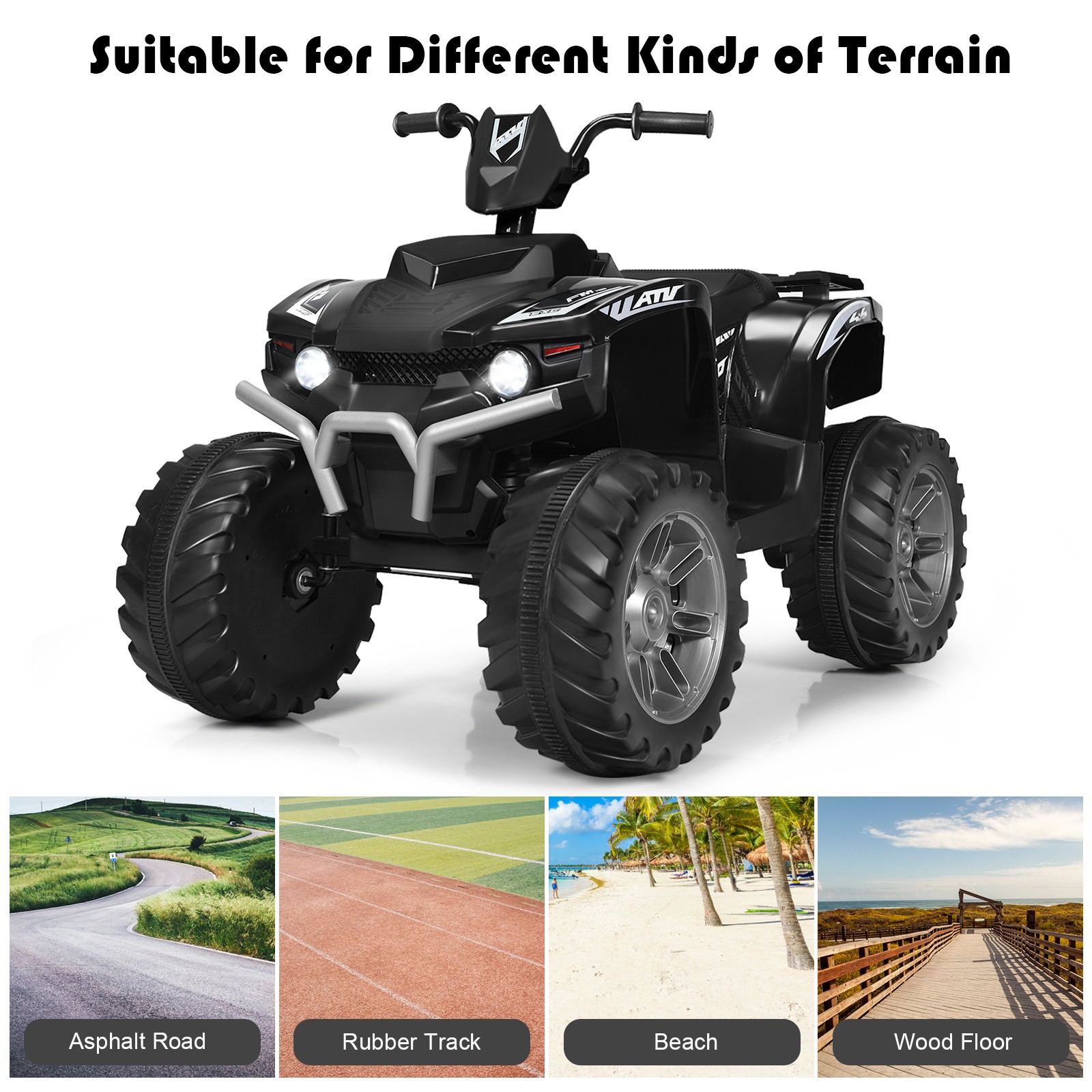 Costway 12V Kids 4-Wheeler ATV Quad Ride On Car w/ LED Light & Music Black