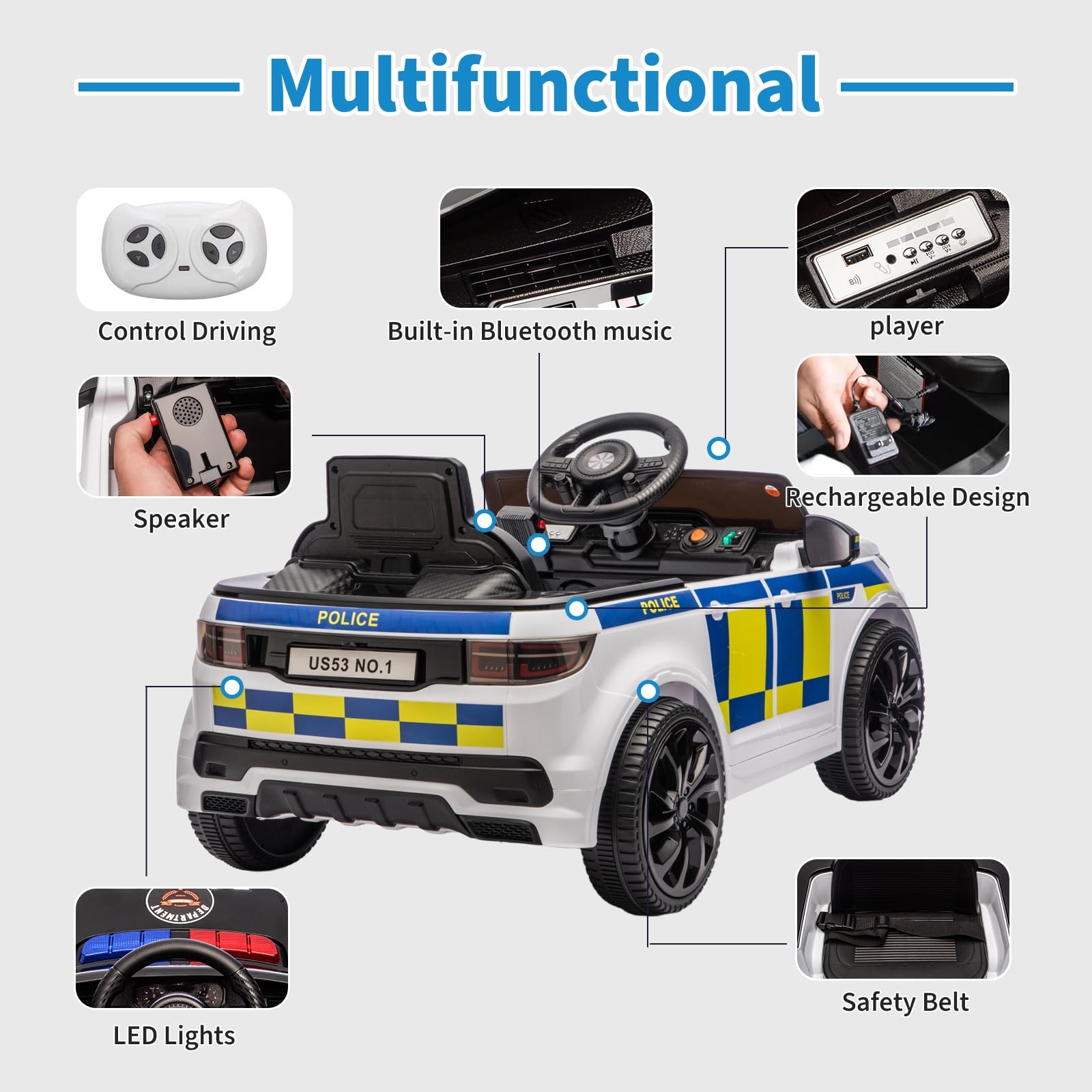 12V Police Car Ride on Electric Car for Kids,Ride-on Toys with Remote Control