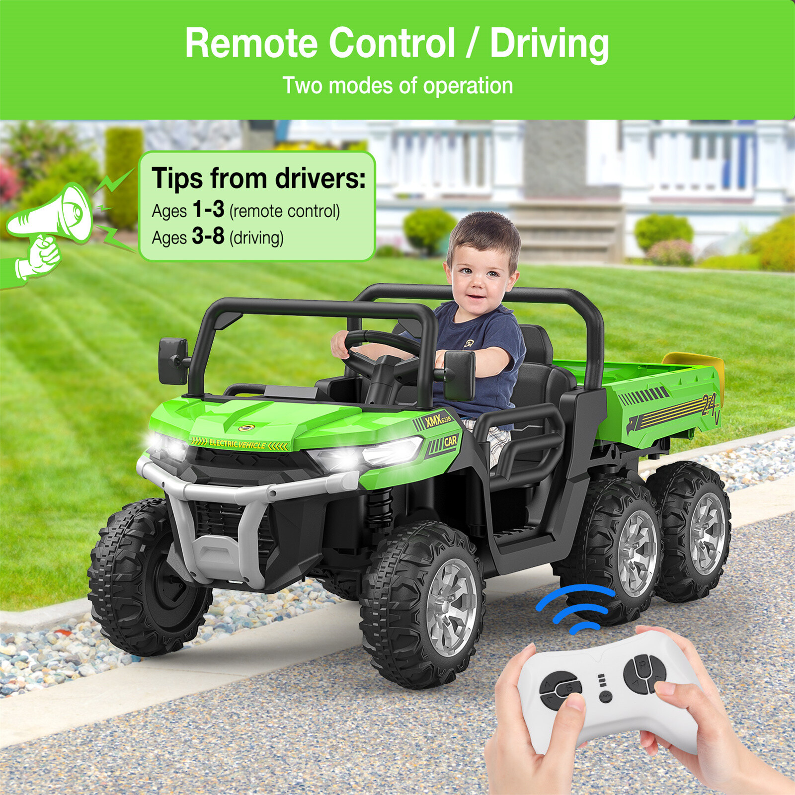 24V Ride on Dump Truck with Remote Control Electric Dump Bed Electric Vehicles