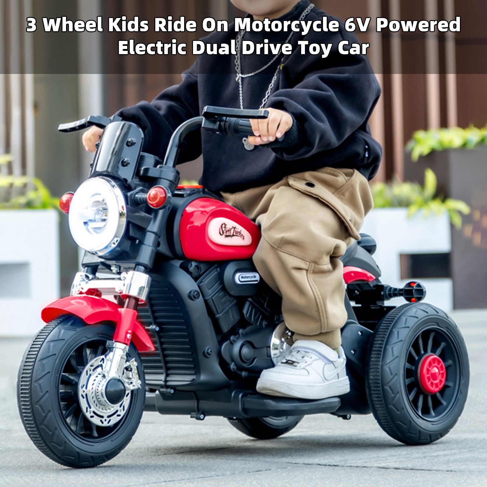 🏍️3 Wheel Kids Ride On Motorcycle 6V Powered Electric Dual Drive Toy Car Red