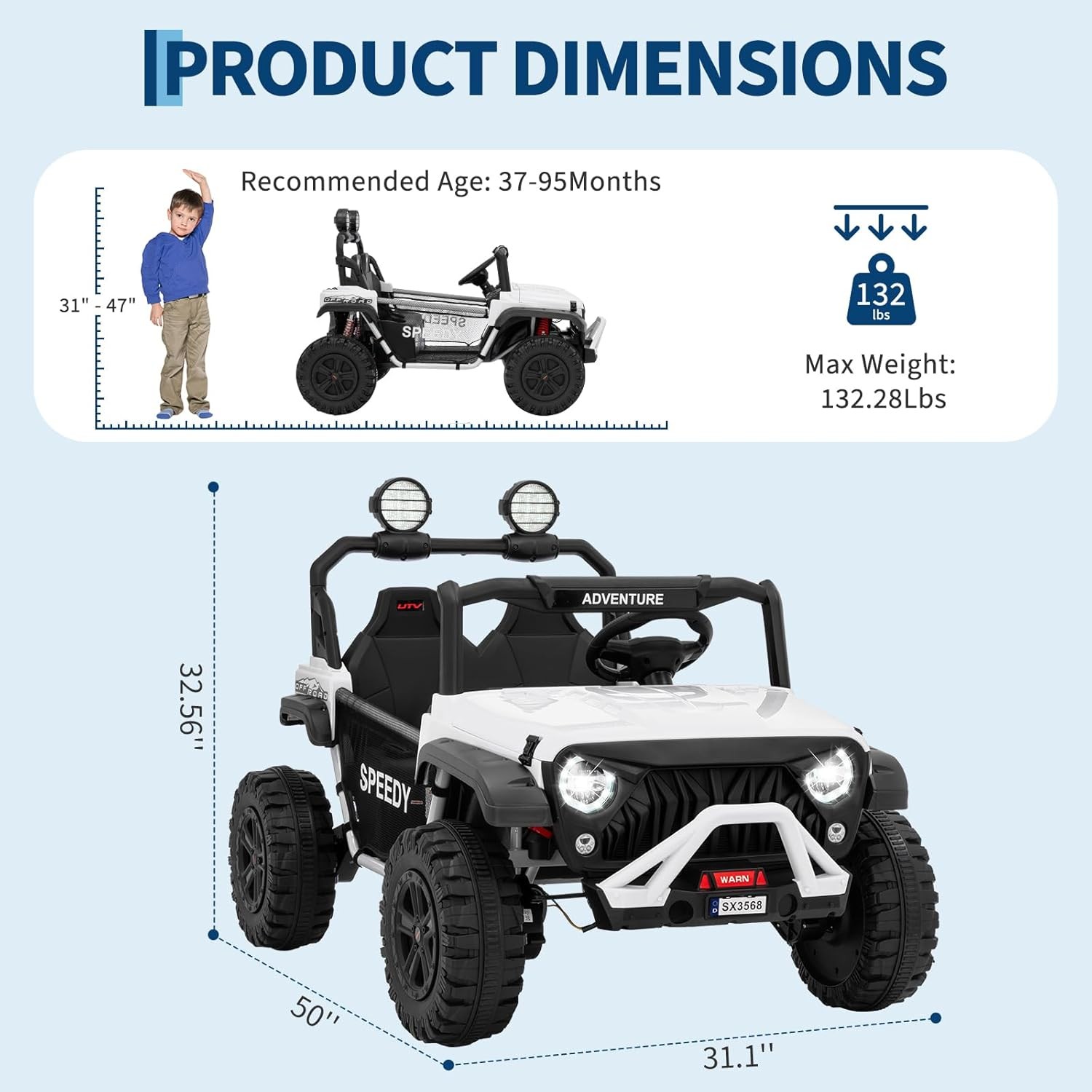24V 2 Seats Ride On Car 4WD Electric Car Toys 4.97MPH for Kids with Remote