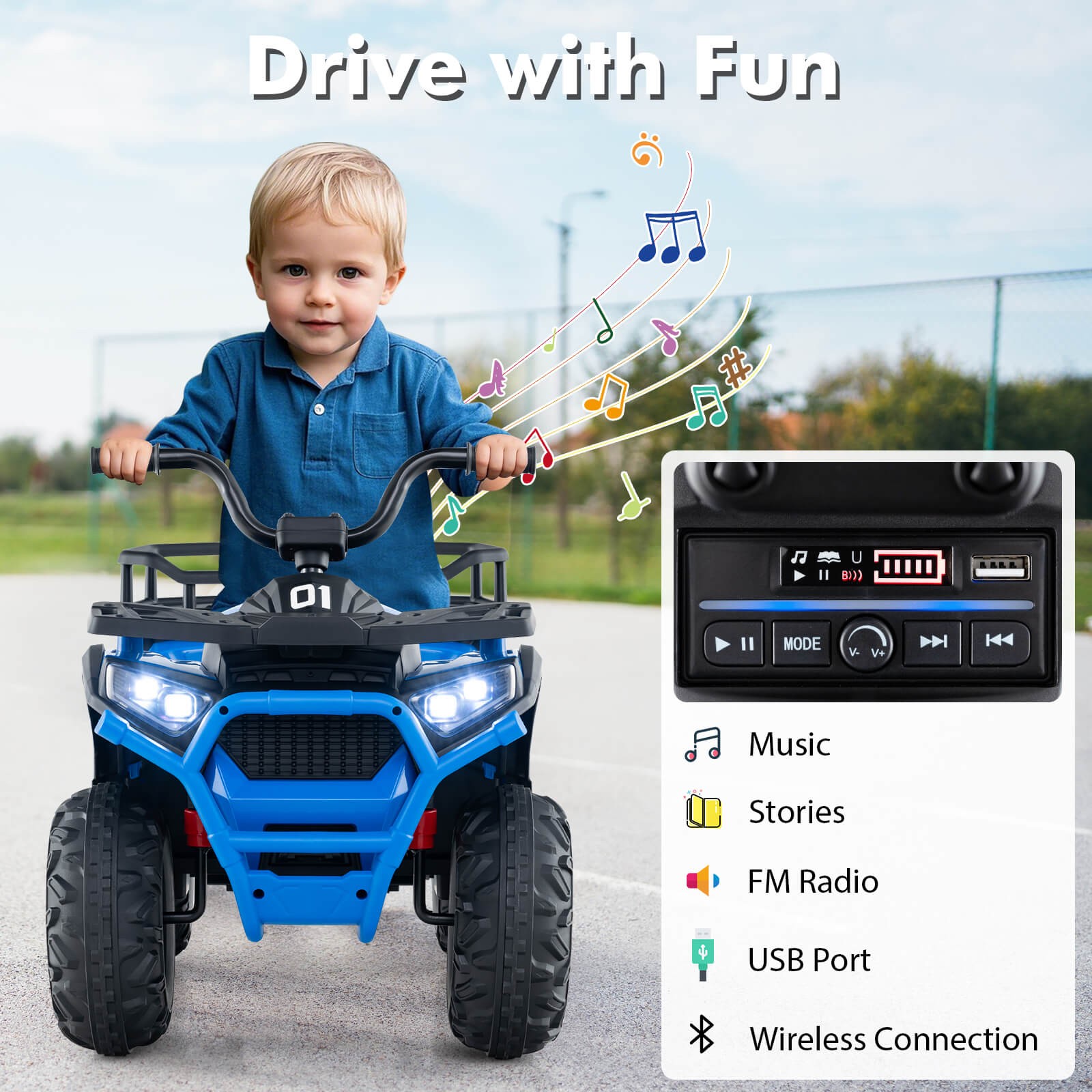 24V Kids Ride on Electric ATV Car Toy w/ Spring Suspension & LED Lights USB