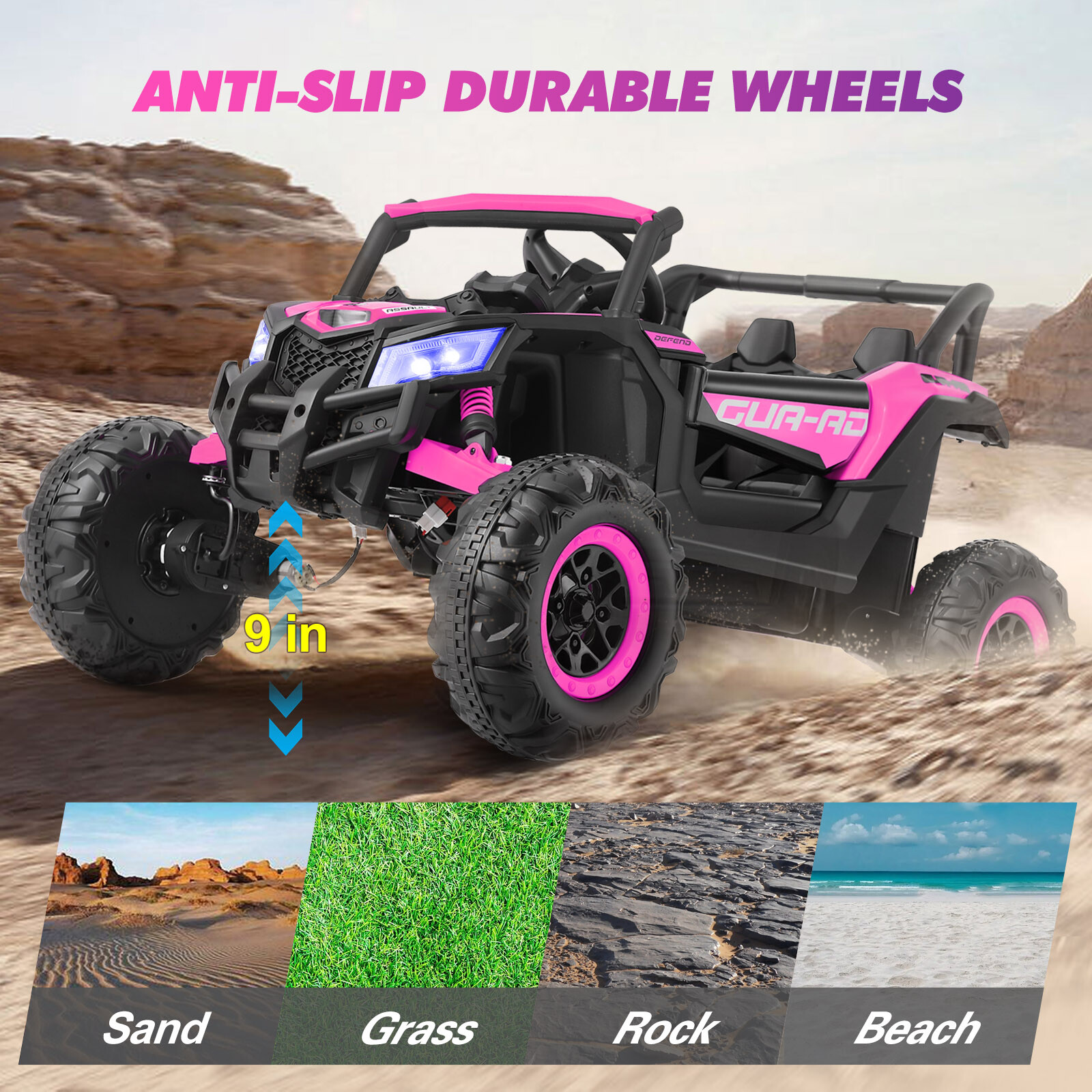12V Kids Pink Ride On UTV Vehicle Electric Off-Road Car with Music, RC, LED