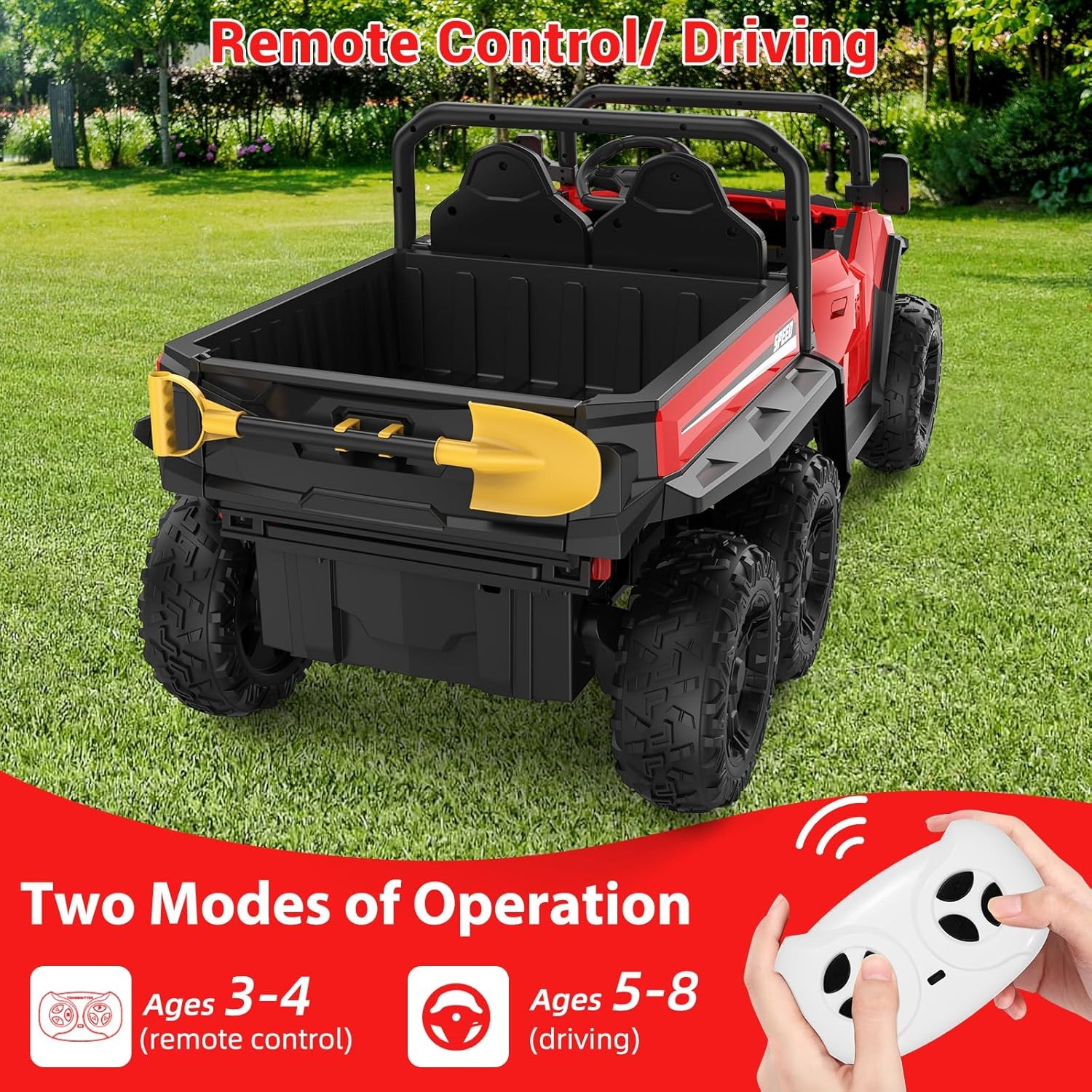 24V 4WD 6-Wheel Electric Ride On Dump Truck with Remote Control, 2 Seater Kids