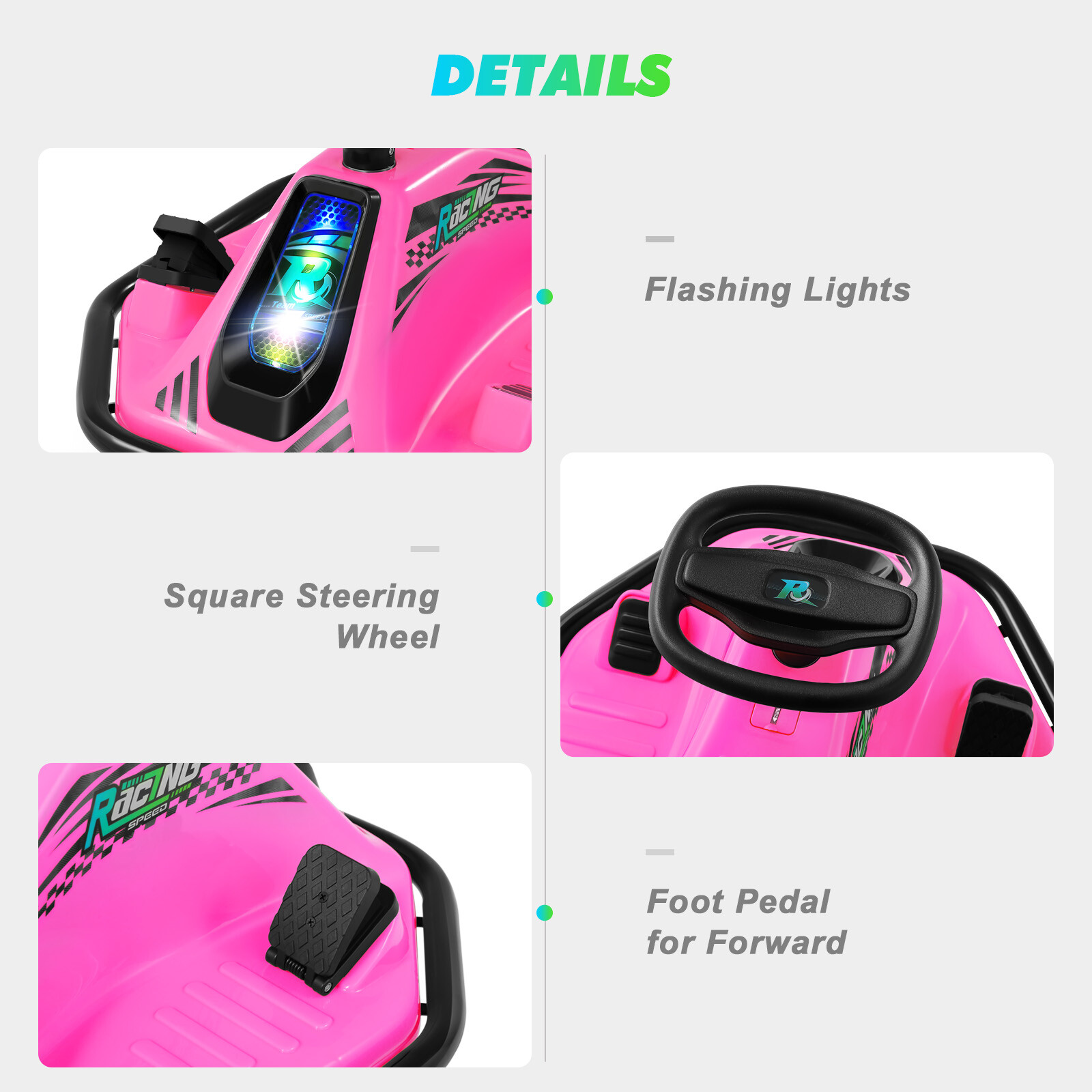 24V Electric 360° Rotating Ride On Drifting Car with 2Speed,Flag,Bluetooth,Music